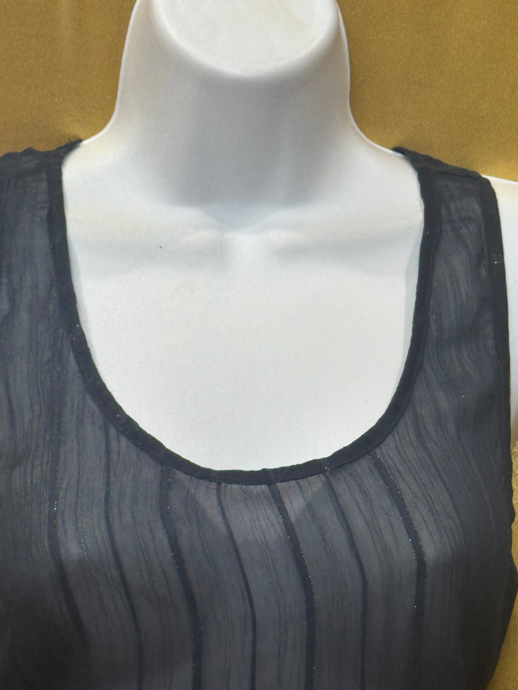 Annabella Blue Sheer Vertical Striped Scoop Neck Tank Top Burnout Size Small