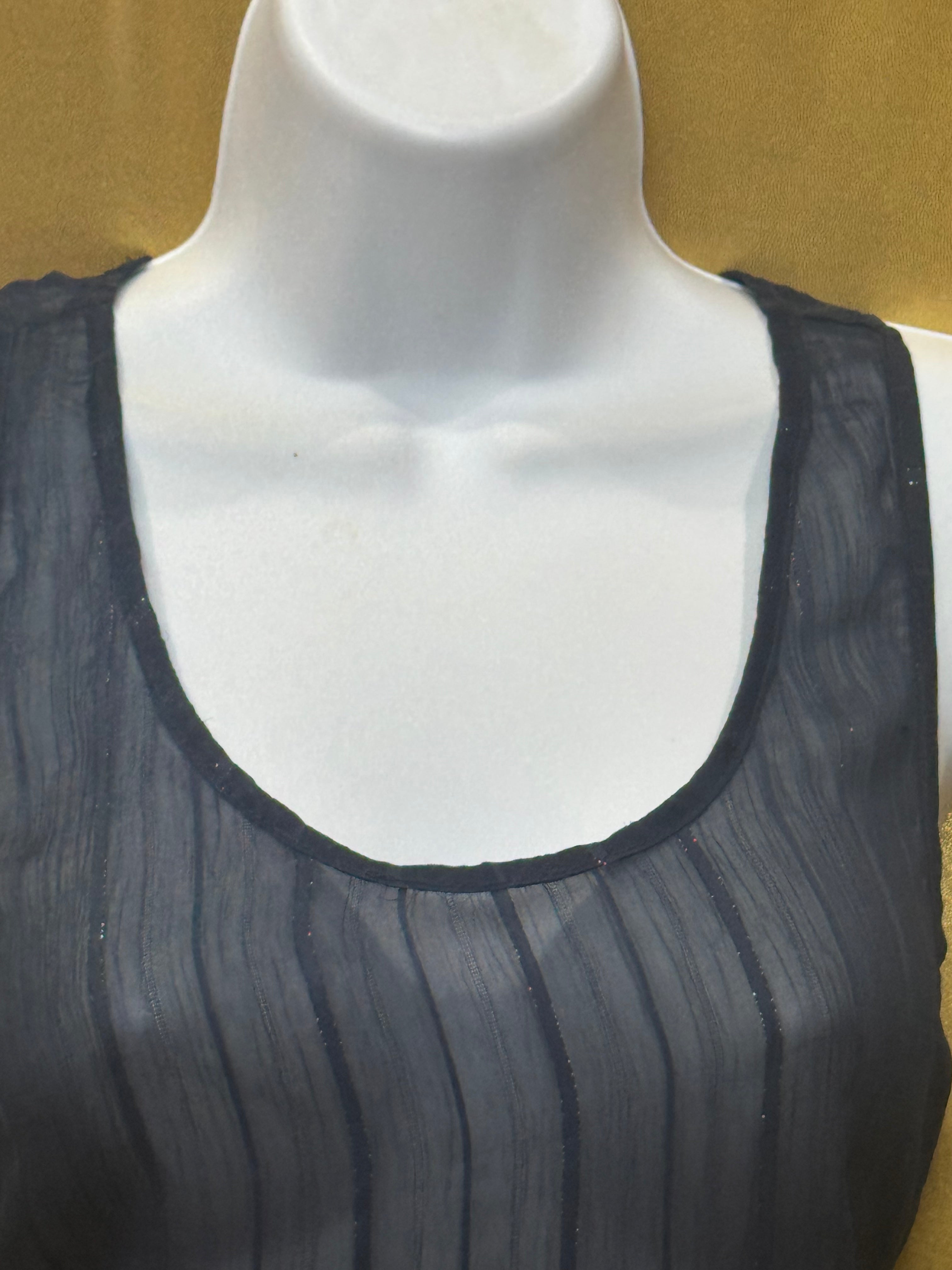 Annabella Blue Sheer Vertical Striped Scoop Neck Tank Top Burnout Size Small