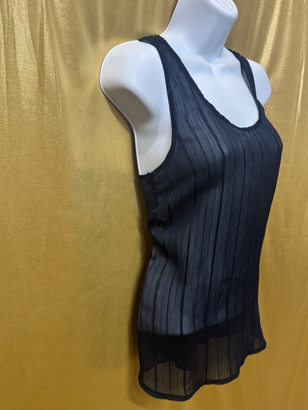 Annabella Blue Sheer Vertical Striped Scoop Neck Tank Top Burnout Size Small