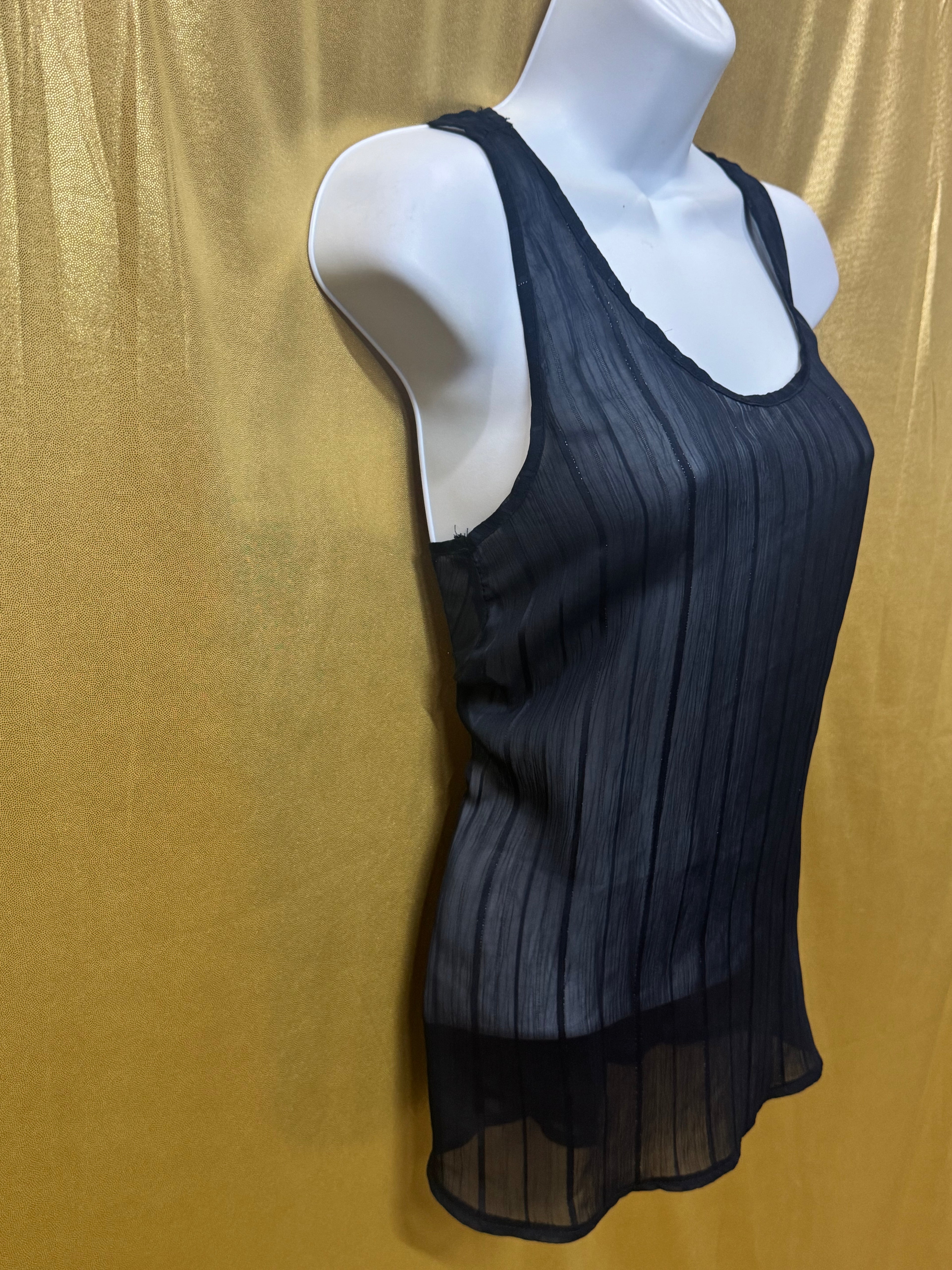 Annabella Blue Sheer Vertical Striped Scoop Neck Tank Top Burnout Size Small