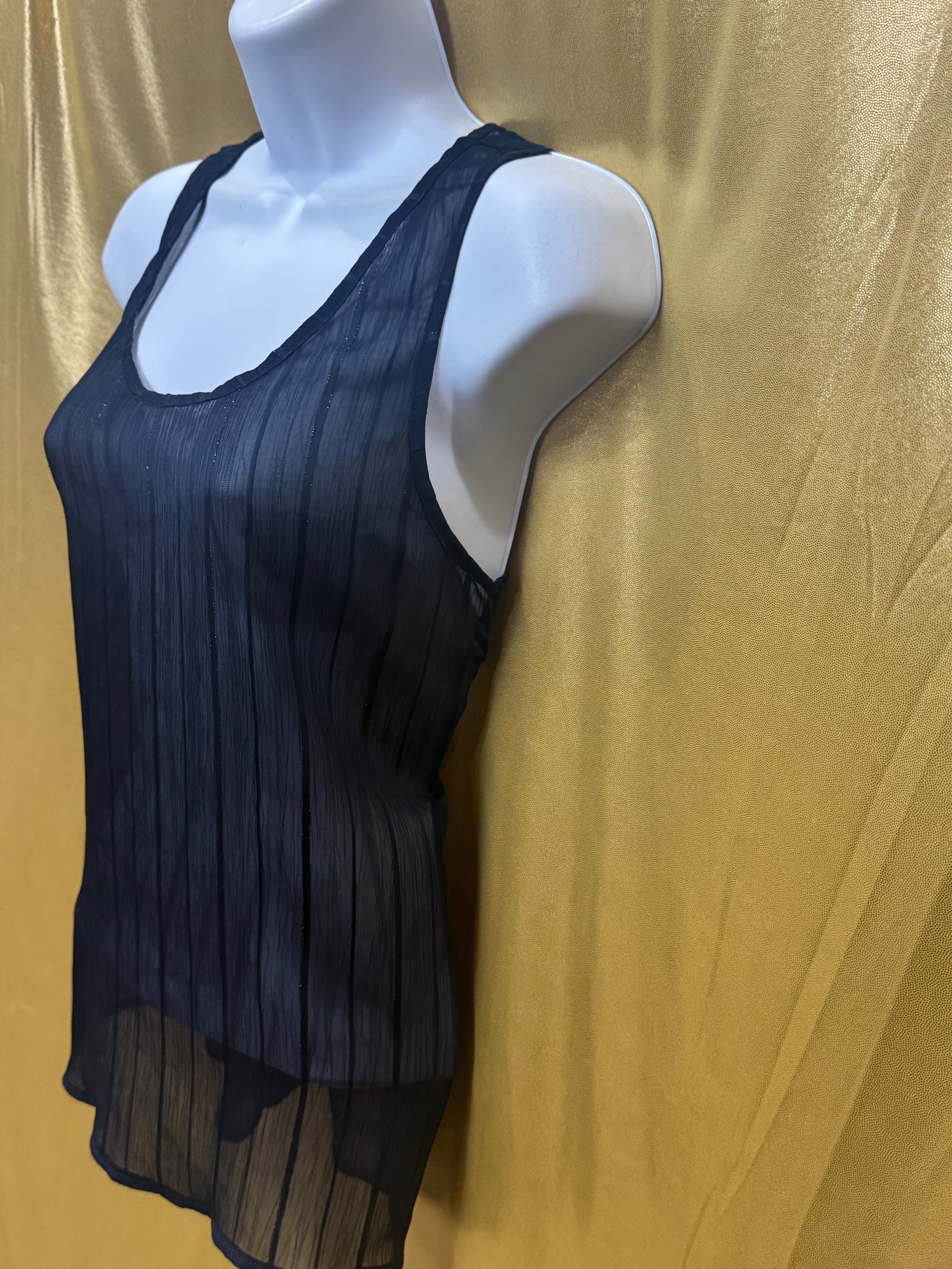 Annabella Blue Sheer Vertical Striped Scoop Neck Tank Top Burnout Size Small
