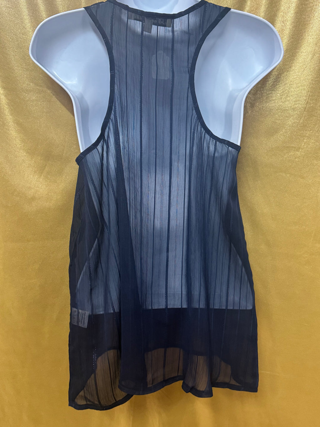Annabella Blue Sheer Vertical Striped Scoop Neck Tank Top Burnout Size Small