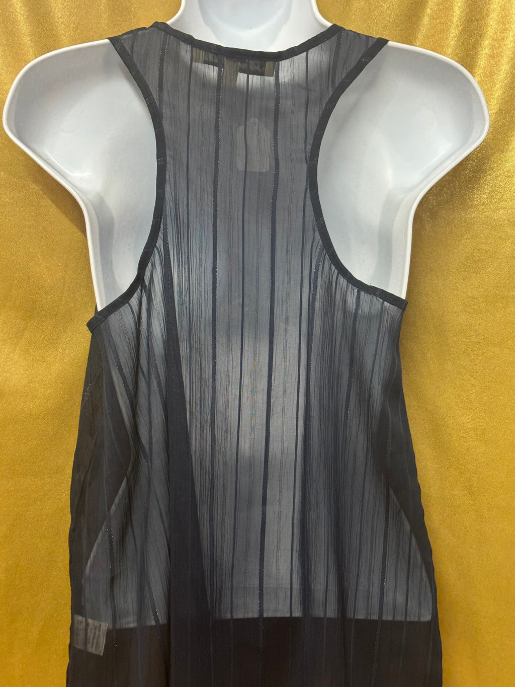 Annabella Blue Sheer Vertical Striped Scoop Neck Tank Top Burnout Size Small
