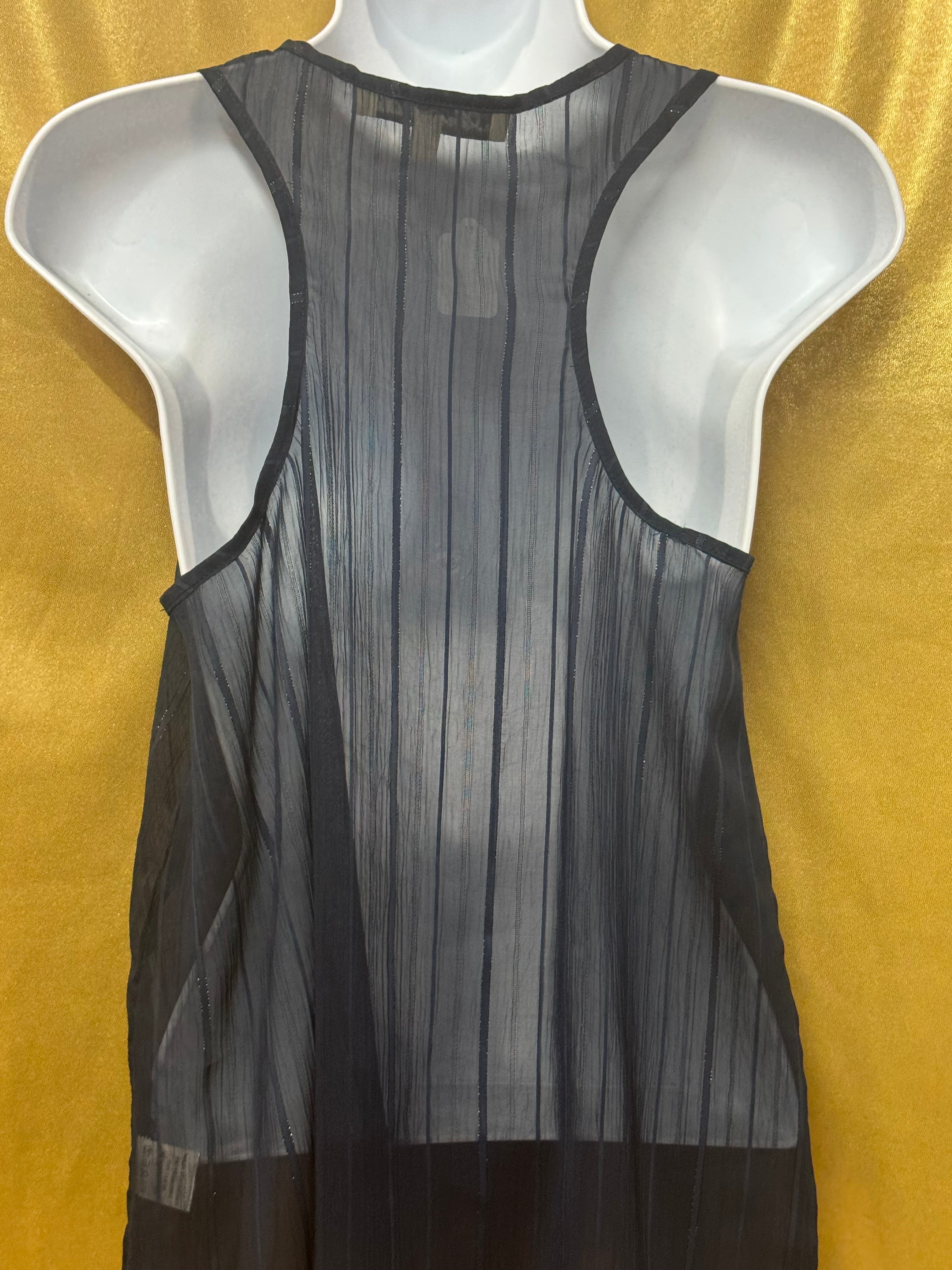 Annabella Blue Sheer Vertical Striped Scoop Neck Tank Top Burnout Size Small