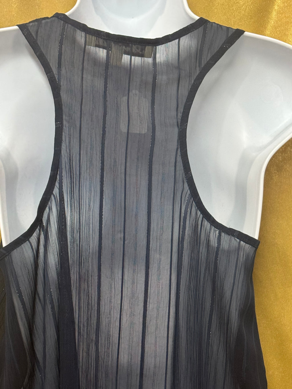 Annabella Blue Sheer Vertical Striped Scoop Neck Tank Top Burnout Size Small