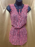 Mossimo Ruffle Sleeve Keyhole Tie Geometric Button Front Peplum Top S
