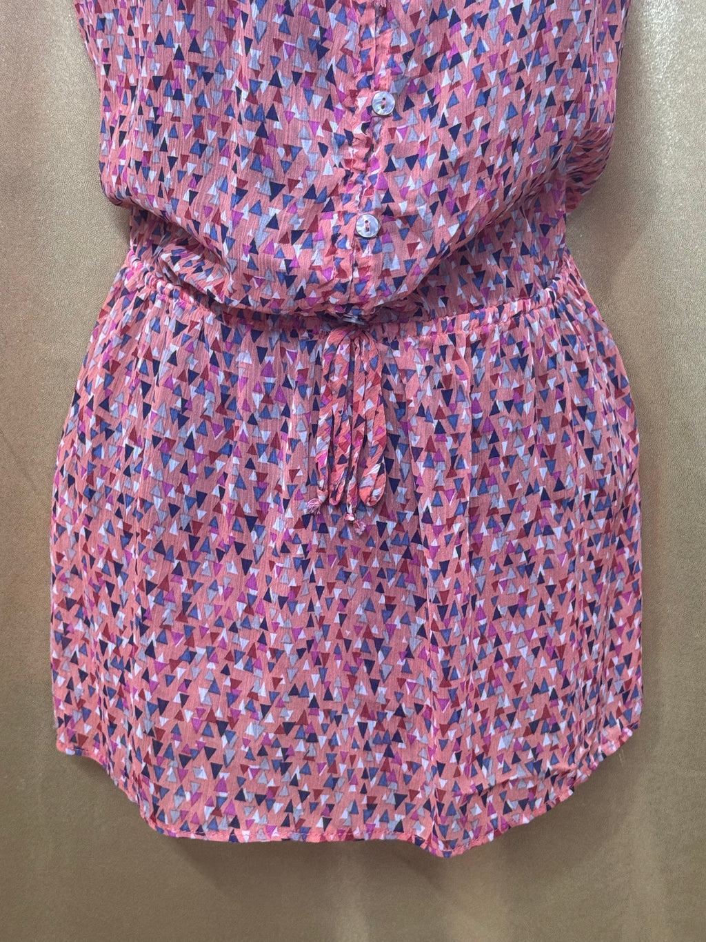 Mossimo Ruffle Sleeve Keyhole Tie Geometric Button Front Peplum Top S