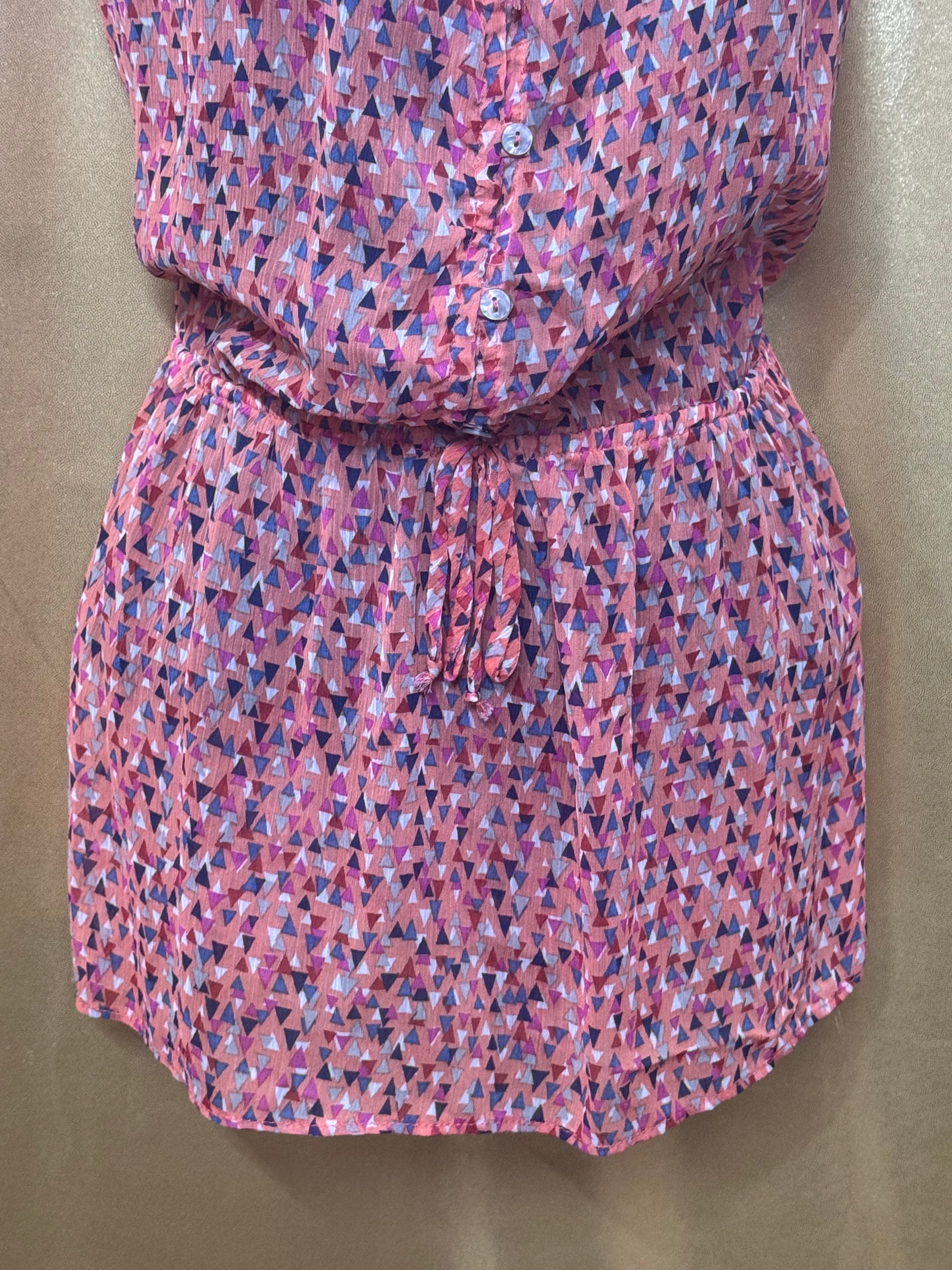 Mossimo Ruffle Sleeve Keyhole Tie Geometric Button Front Peplum Top S