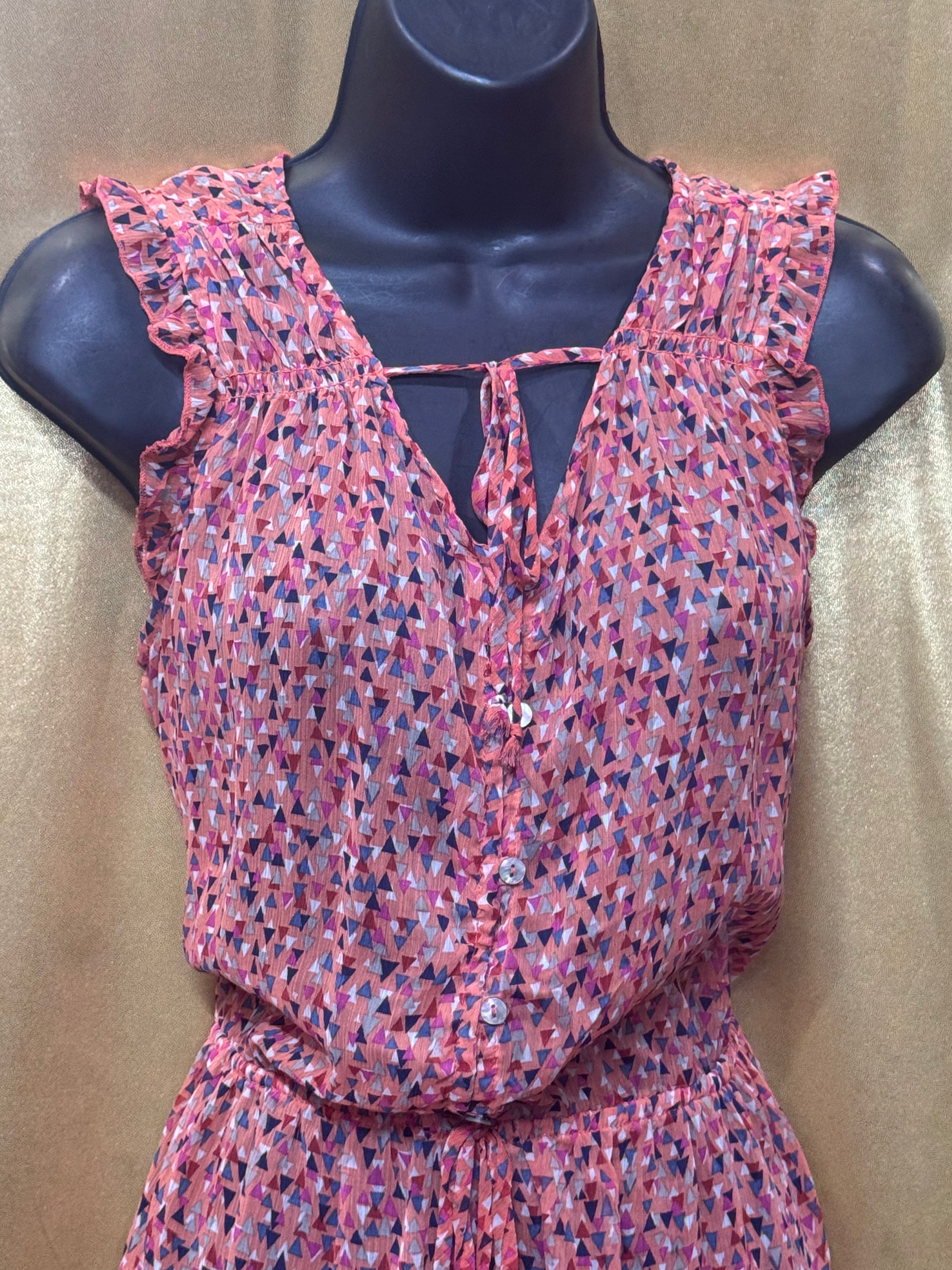 Mossimo Ruffle Sleeve Keyhole Tie Geometric Button Front Peplum Top S