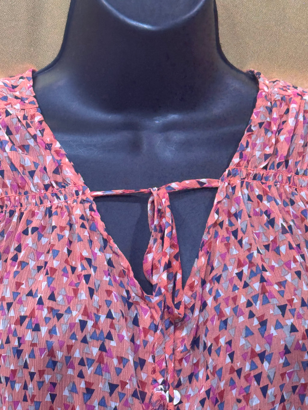 Mossimo Ruffle Sleeve Keyhole Tie Geometric Button Front Peplum Top S