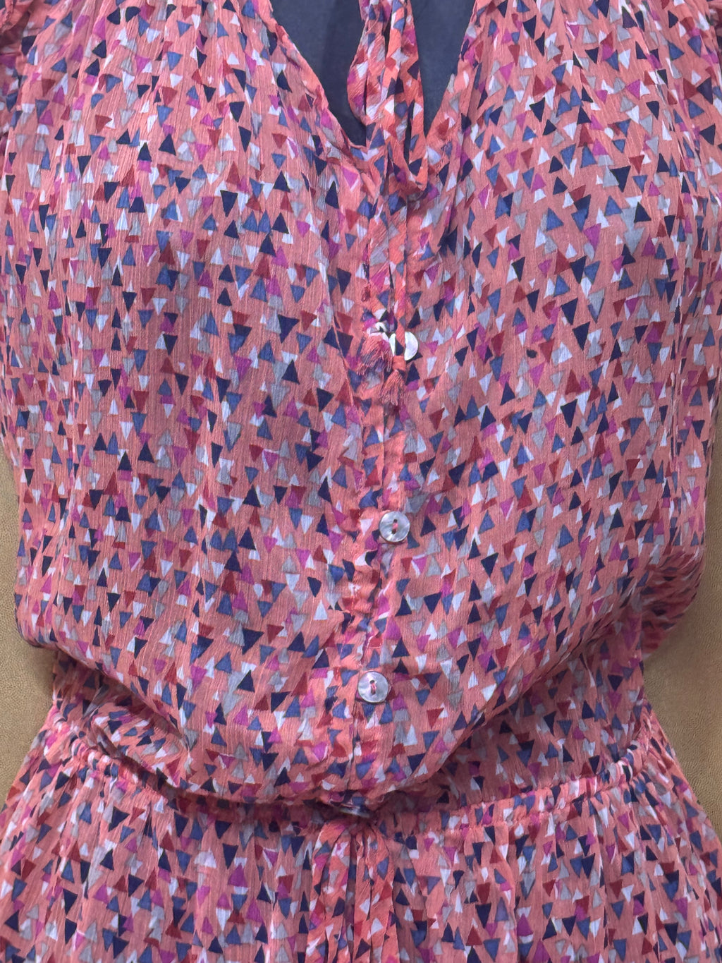 Mossimo Ruffle Sleeve Keyhole Tie Geometric Button Front Peplum Top S