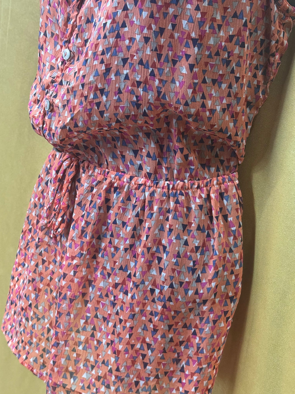 Mossimo Ruffle Sleeve Keyhole Tie Geometric Button Front Peplum Top S