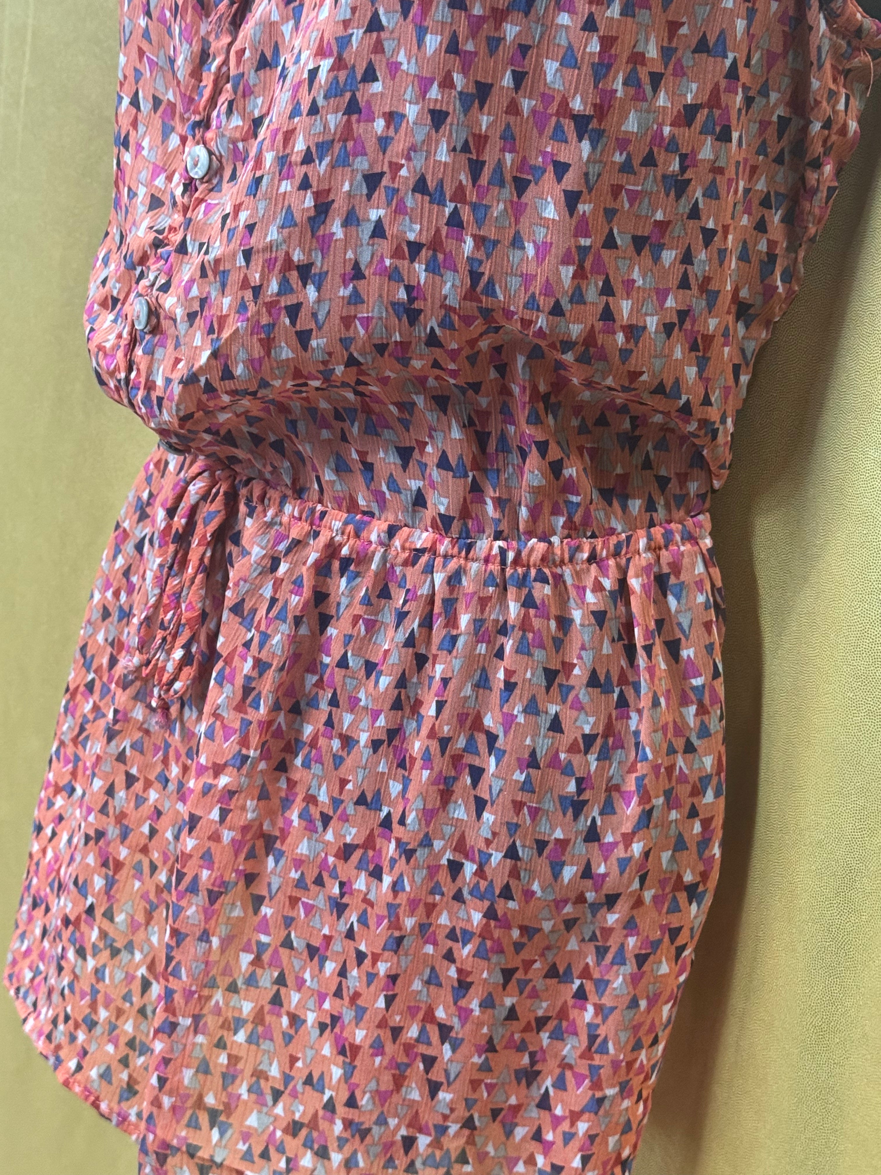 Mossimo Ruffle Sleeve Keyhole Tie Geometric Button Front Peplum Top S