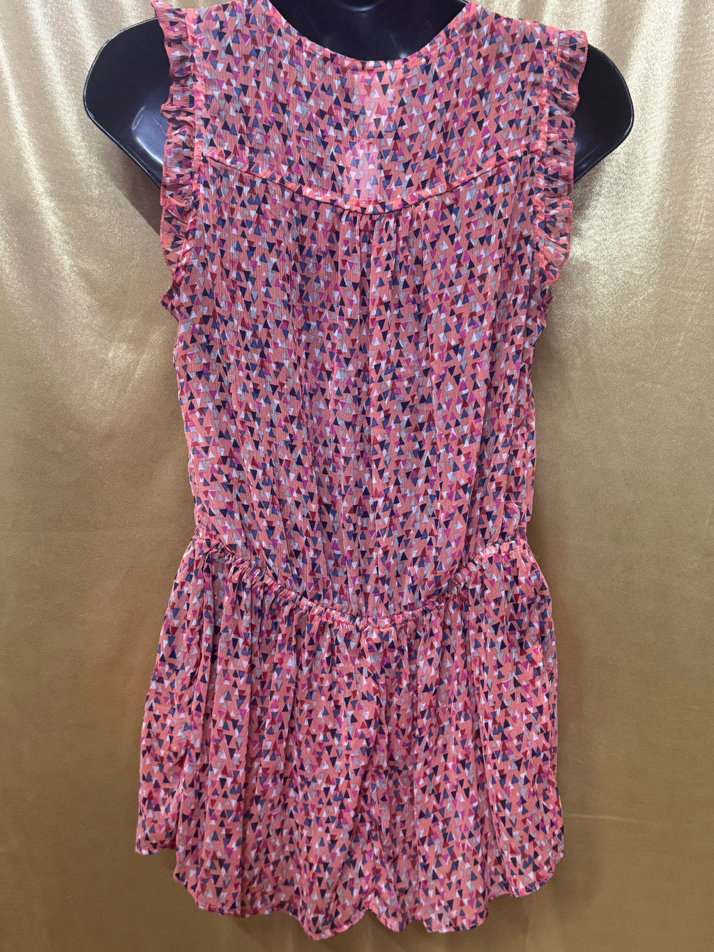 Mossimo Ruffle Sleeve Keyhole Tie Geometric Button Front Peplum Top S