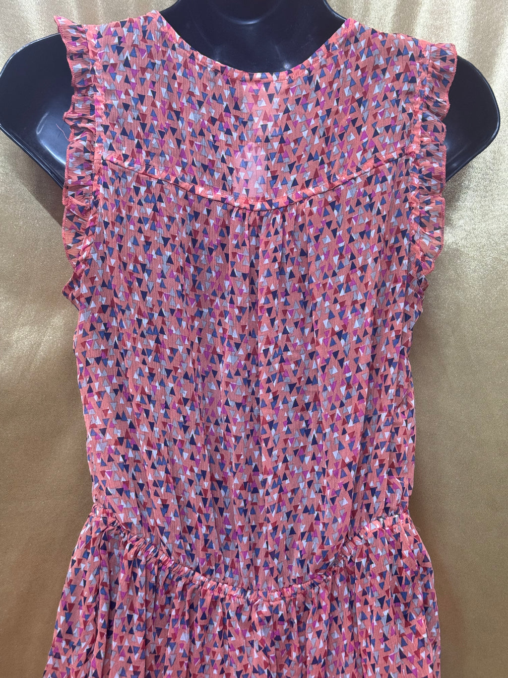 Mossimo Ruffle Sleeve Keyhole Tie Geometric Button Front Peplum Top S