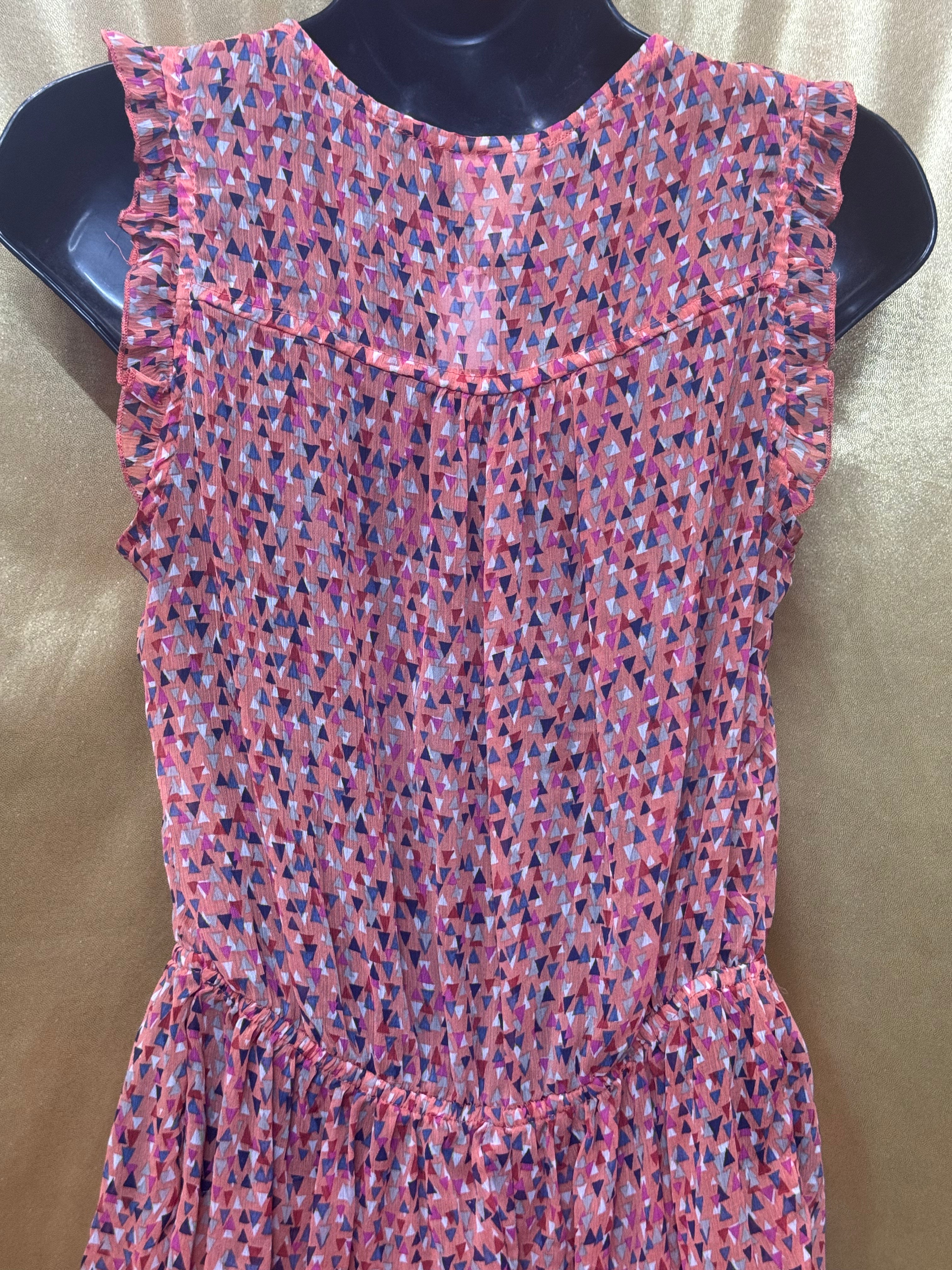 Mossimo Ruffle Sleeve Keyhole Tie Geometric Button Front Peplum Top S