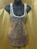 Express Gold Sequins on Cream Racerback Tank Top - Size Small