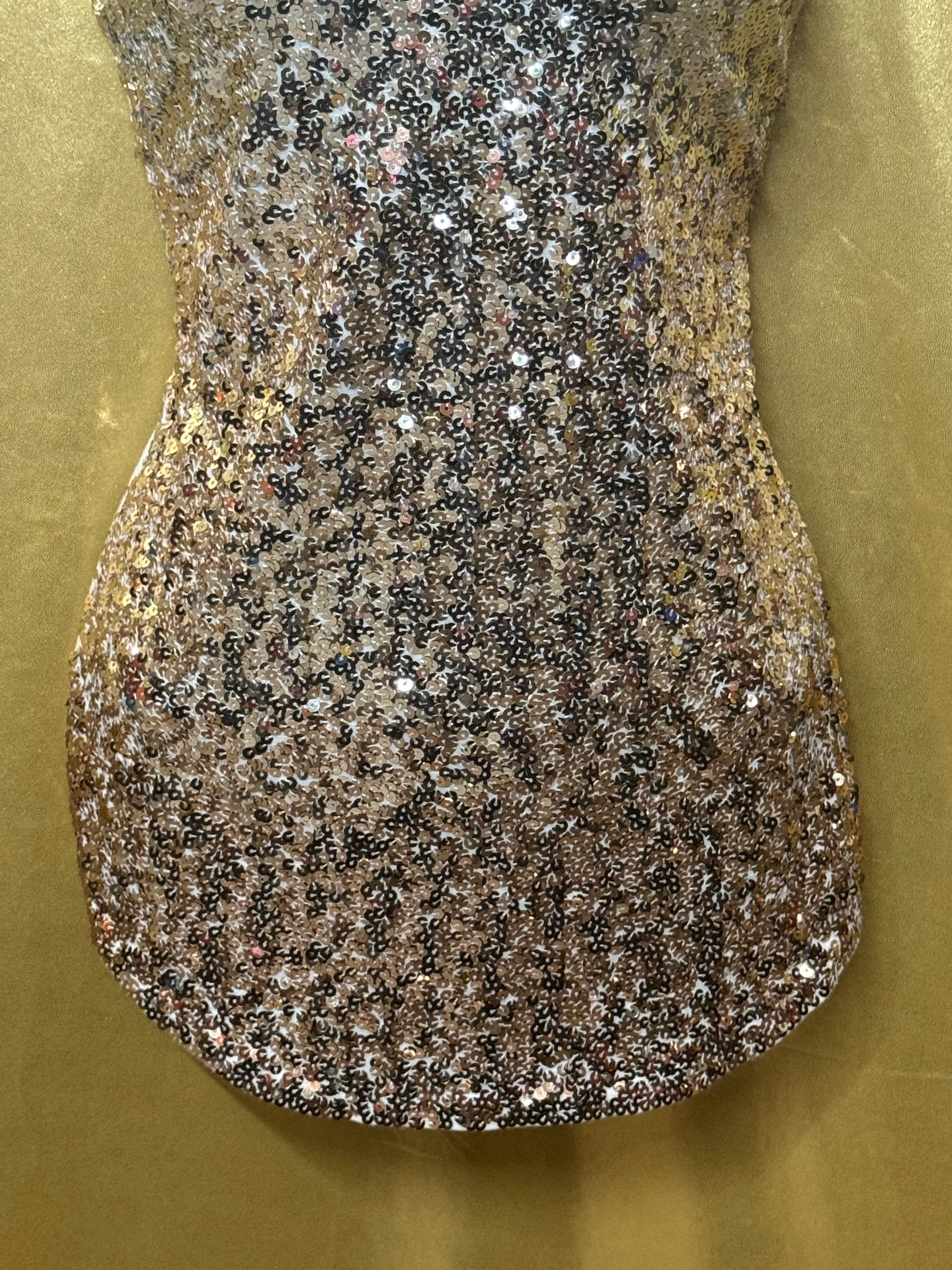 Express Gold Sequins on Cream Racerback Tank Top - Size Small