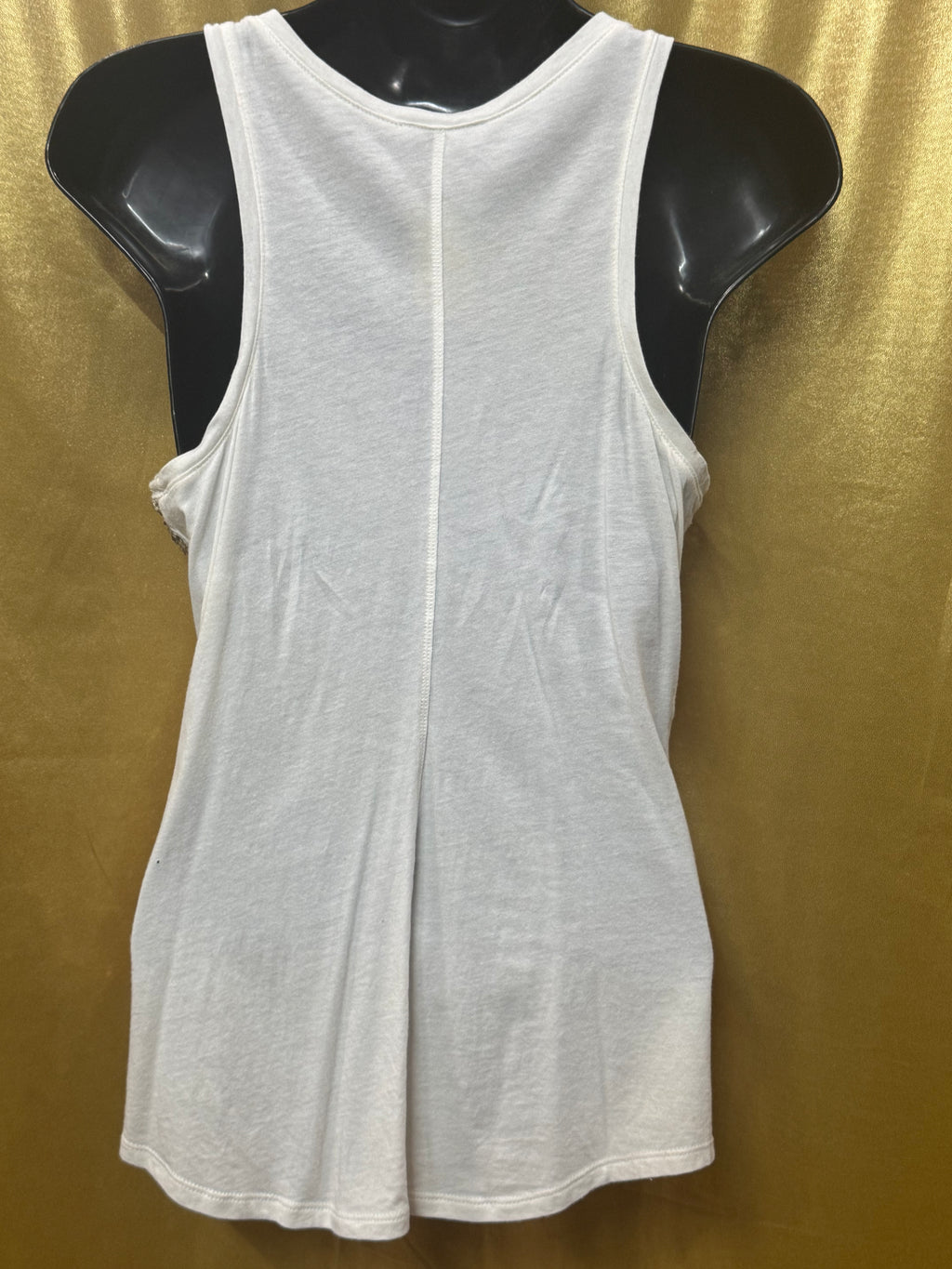 Express Gold Sequins on Cream Racerback Tank Top - Size Small