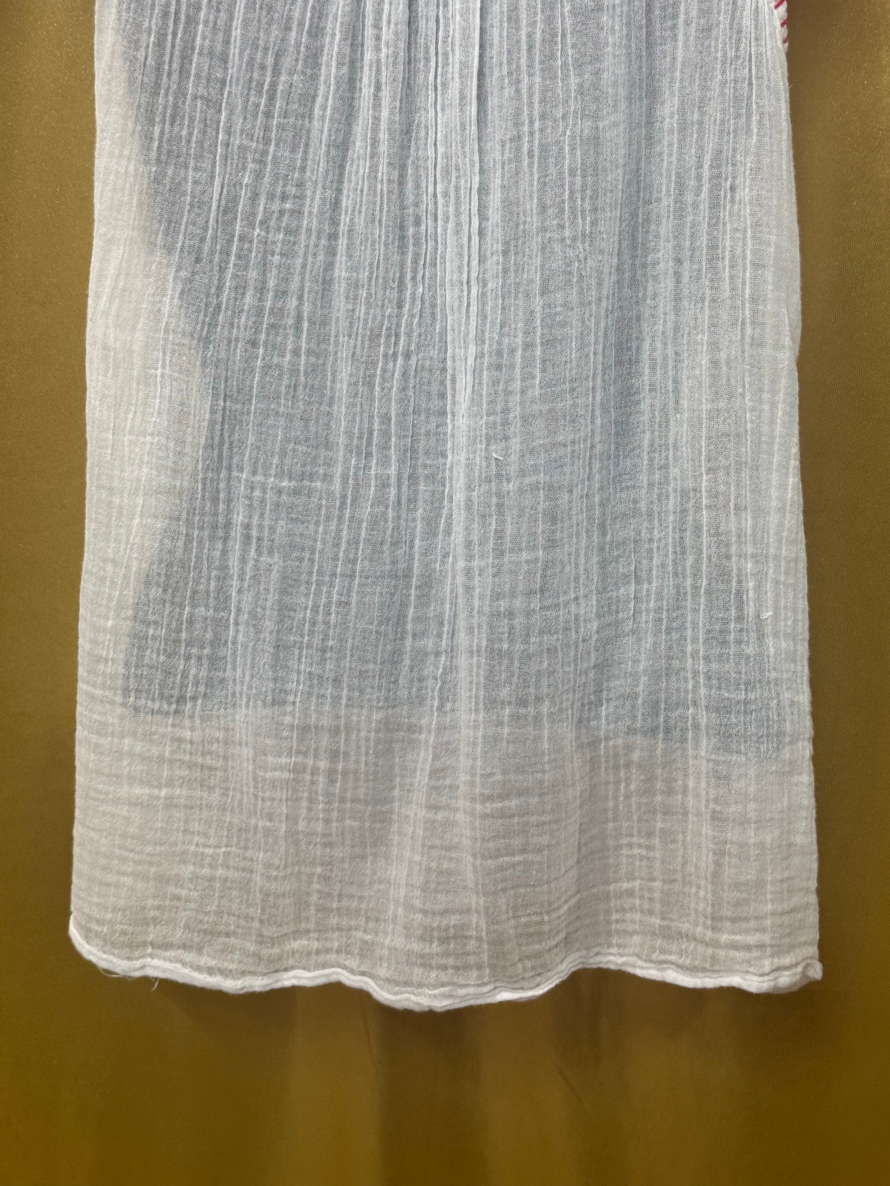 Lucky Brand Boho Embroidered Gauze Tank Top White Red XS