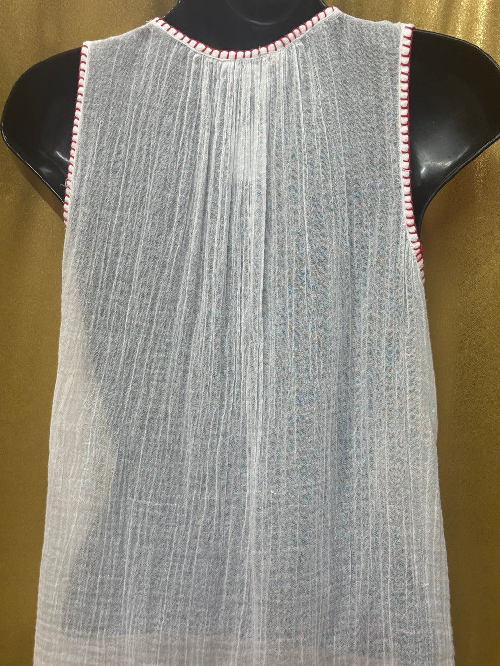 Lucky Brand Boho Embroidered Gauze Tank Top White Red XS