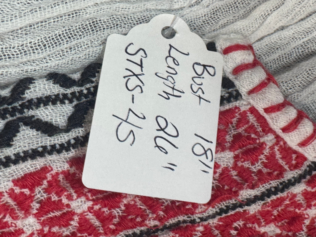 Lucky Brand Boho Embroidered Gauze Tank Top White Red XS