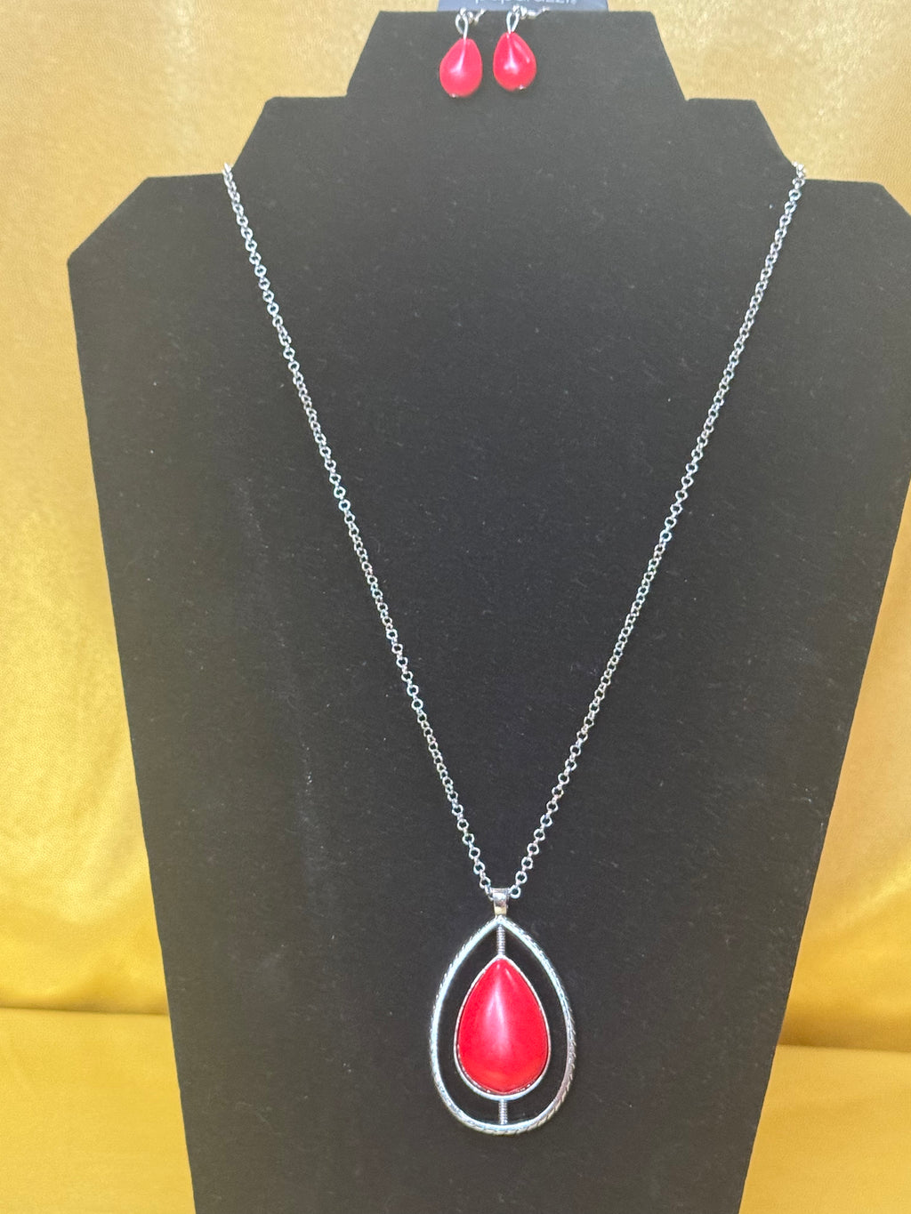 Paparazzi "BADLAND To The Bone" Red Teardrop Pendant Necklace & Earring Set