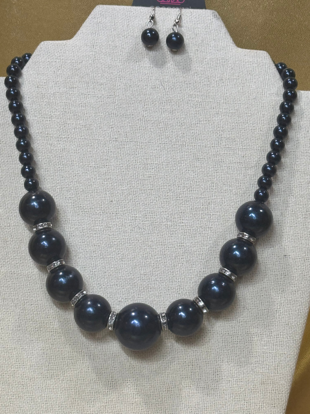 Paparazzi Accessories "SoHo Socialite" Blue Pearl & Rhinestone Statement Necklace Set