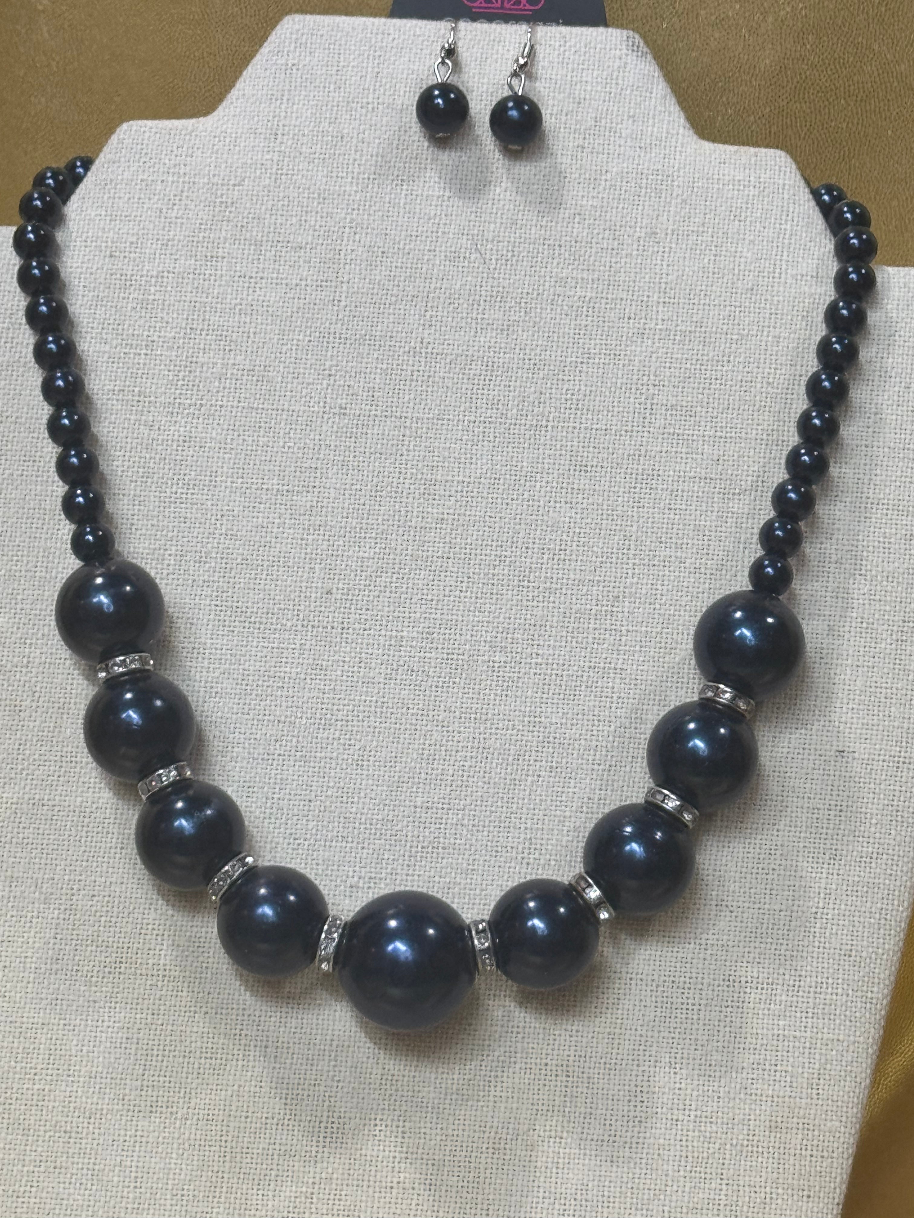 Paparazzi Accessories "SoHo Socialite" Blue Pearl & Rhinestone Statement Necklace Set