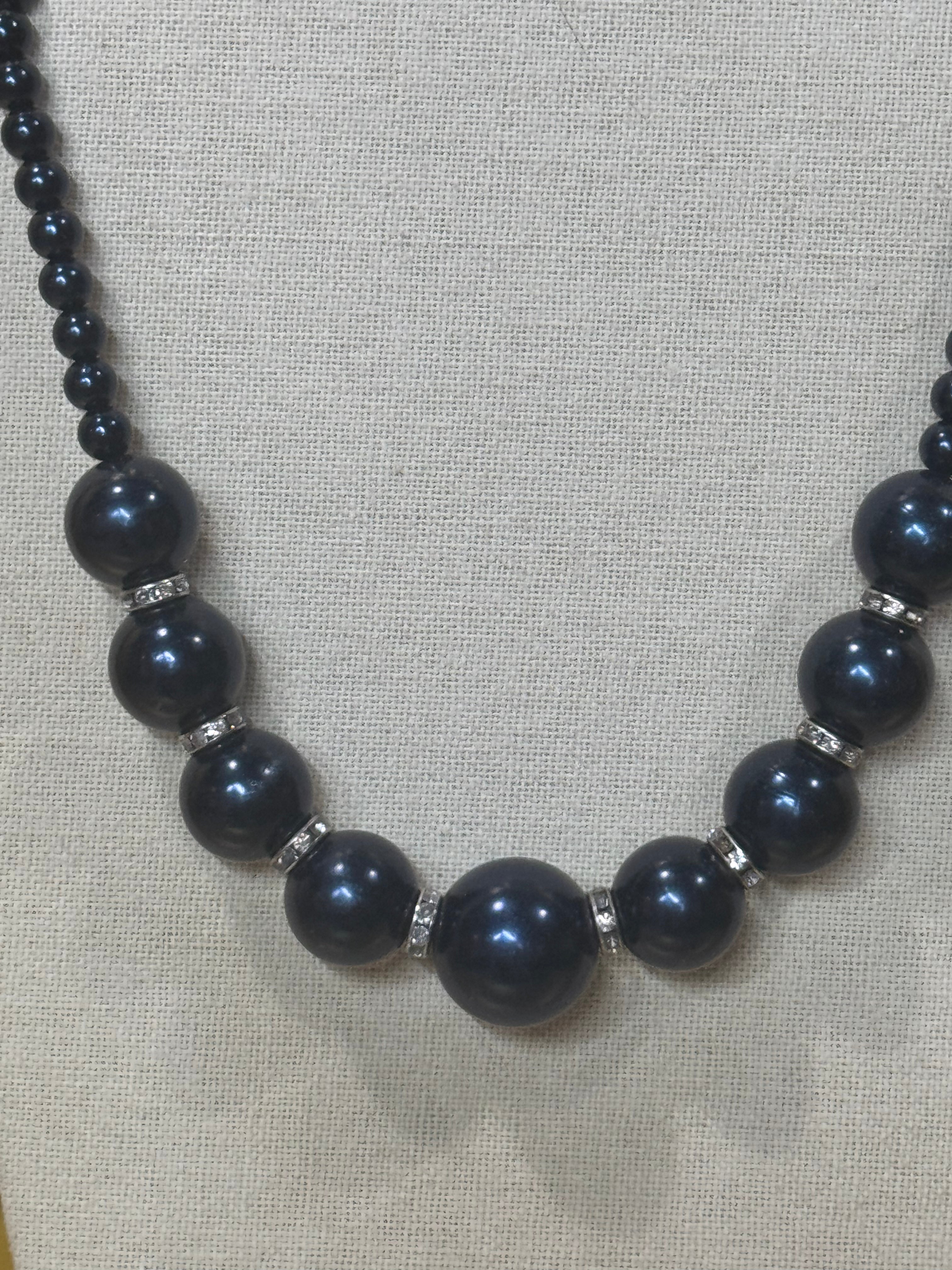 Paparazzi Accessories "SoHo Socialite" Blue Pearl & Rhinestone Statement Necklace Set