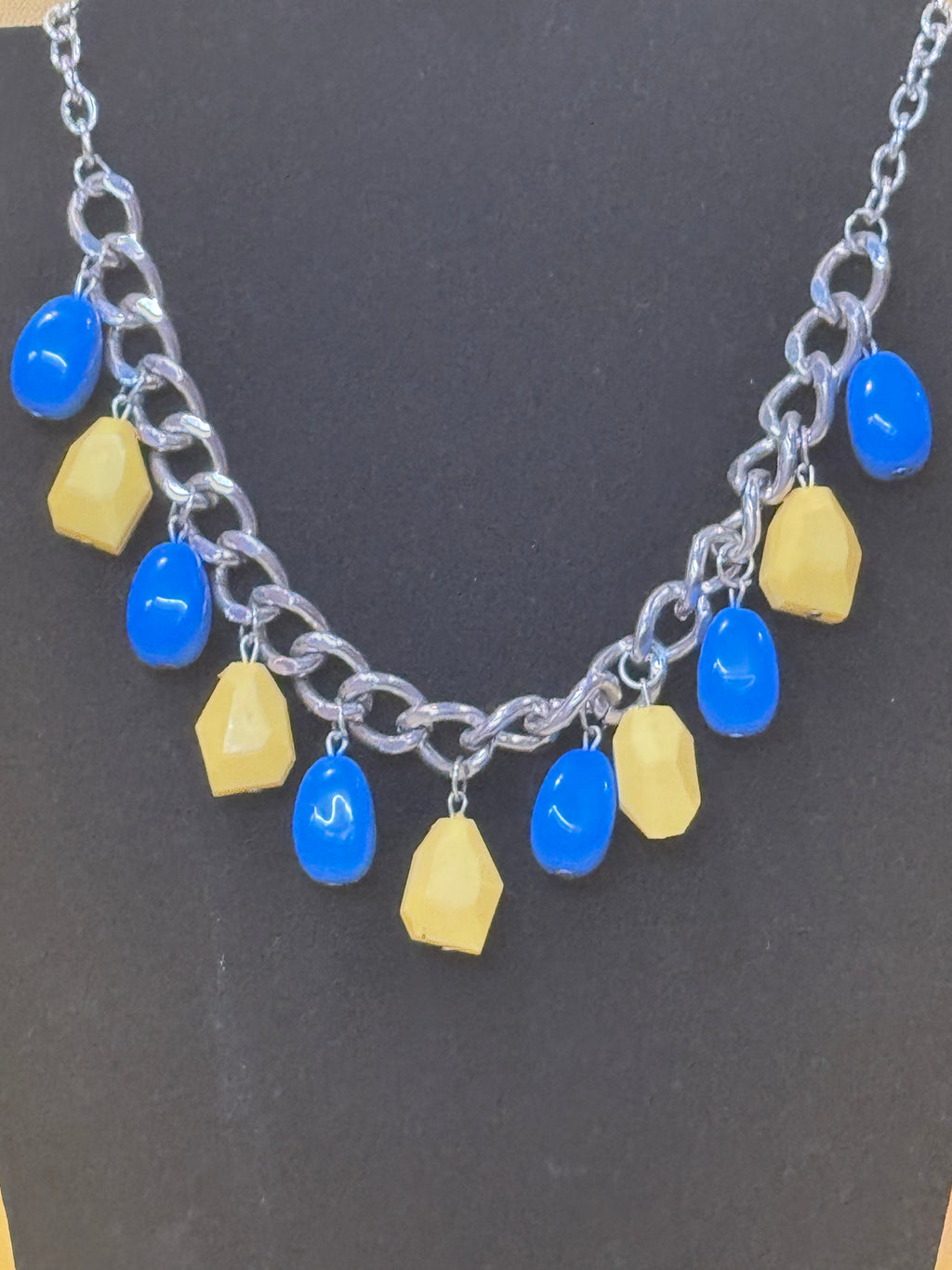 Paparazzi "Take The Color Wheel" Multi-Color Necklace & Earring Set – Blue & Yellow Statement Fringe