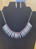 Paparazzi "Tameless Tigress" Silver Spiky Fringe Statement Necklace & Earring Set with Red Beads