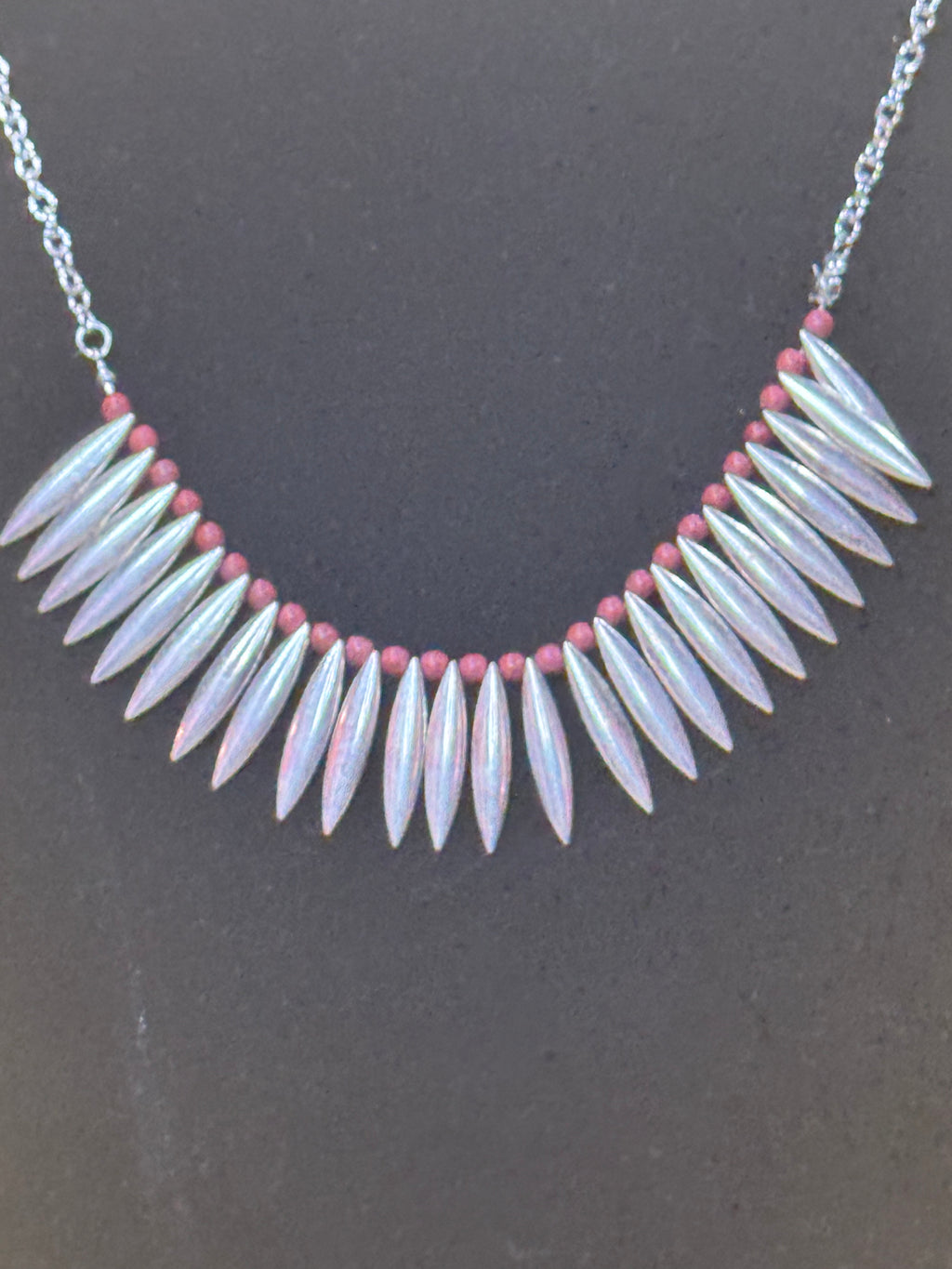 Paparazzi "Tameless Tigress" Silver Spiky Fringe Statement Necklace & Earring Set with Red Beads