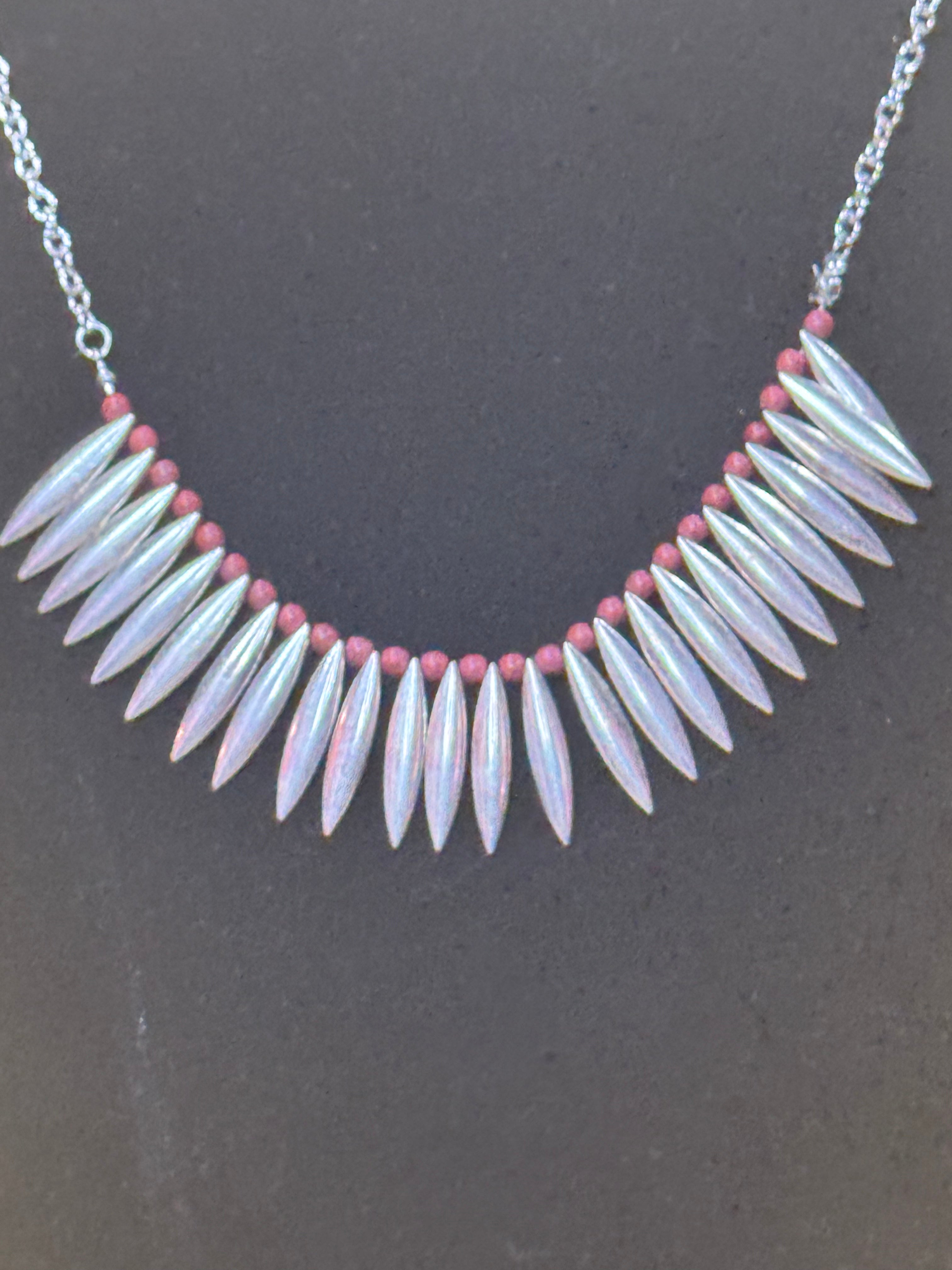 Paparazzi "Tameless Tigress" Silver Spiky Fringe Statement Necklace & Earring Set with Red Beads