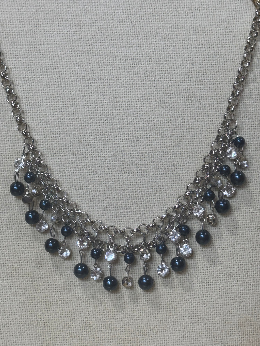 Paparazzi "You May Kiss The Bride" Silver Navy Pearl Rhinestone Necklace Set