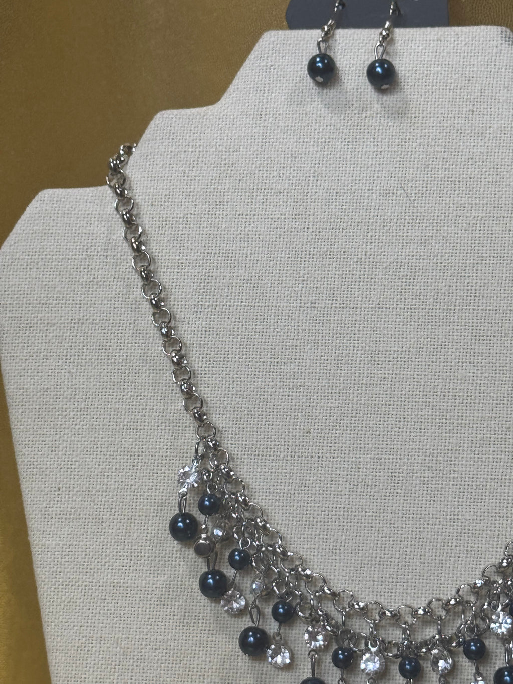Paparazzi "You May Kiss The Bride" Silver Navy Pearl Rhinestone Necklace Set