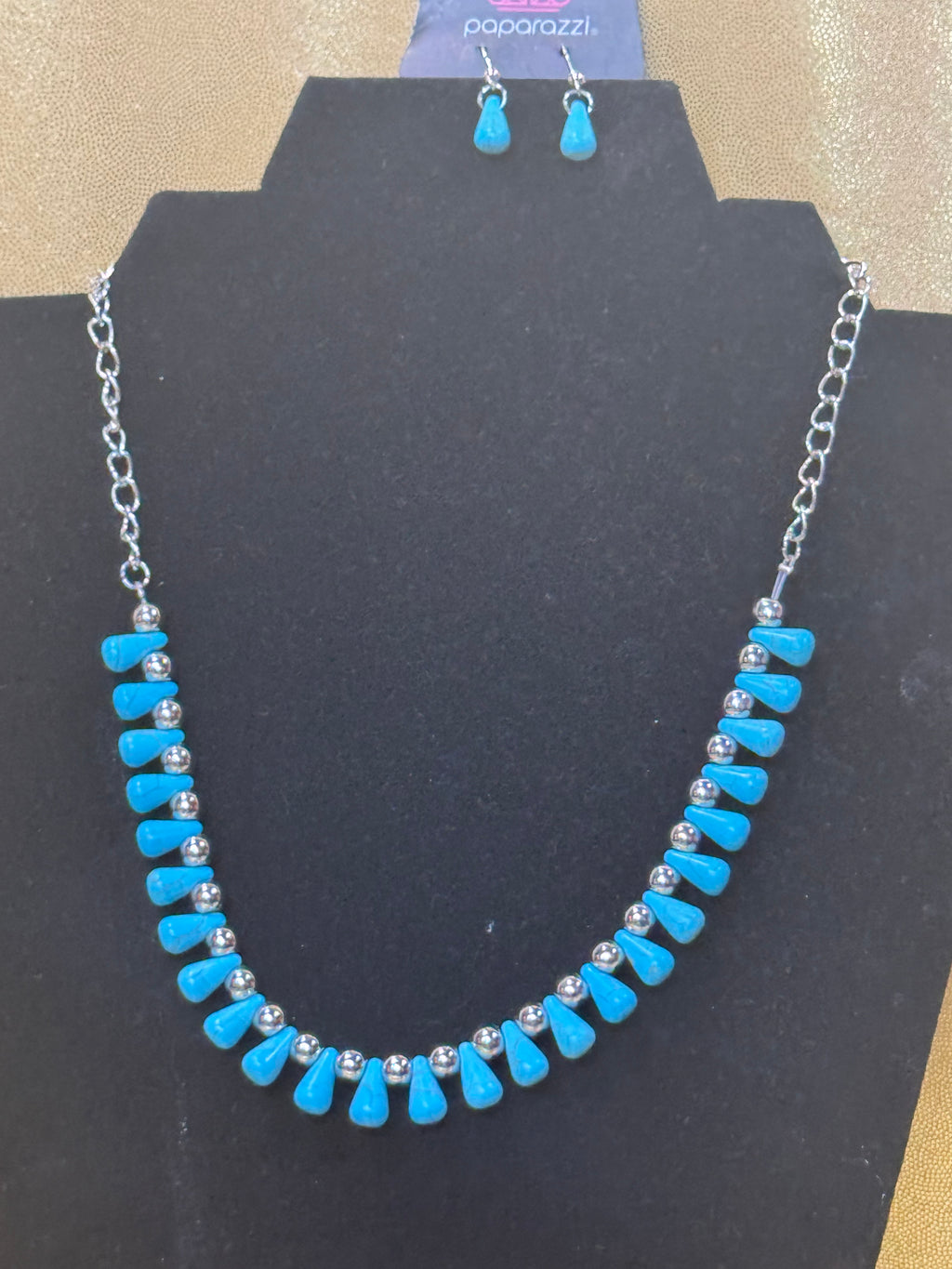 Paparazzi "Extinct Species" Turquoise Blue Teardrop & Silver Bead Necklace Set