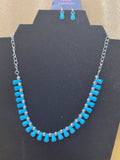 Paparazzi "Extinct Species" Turquoise Blue Teardrop & Silver Bead Necklace Set