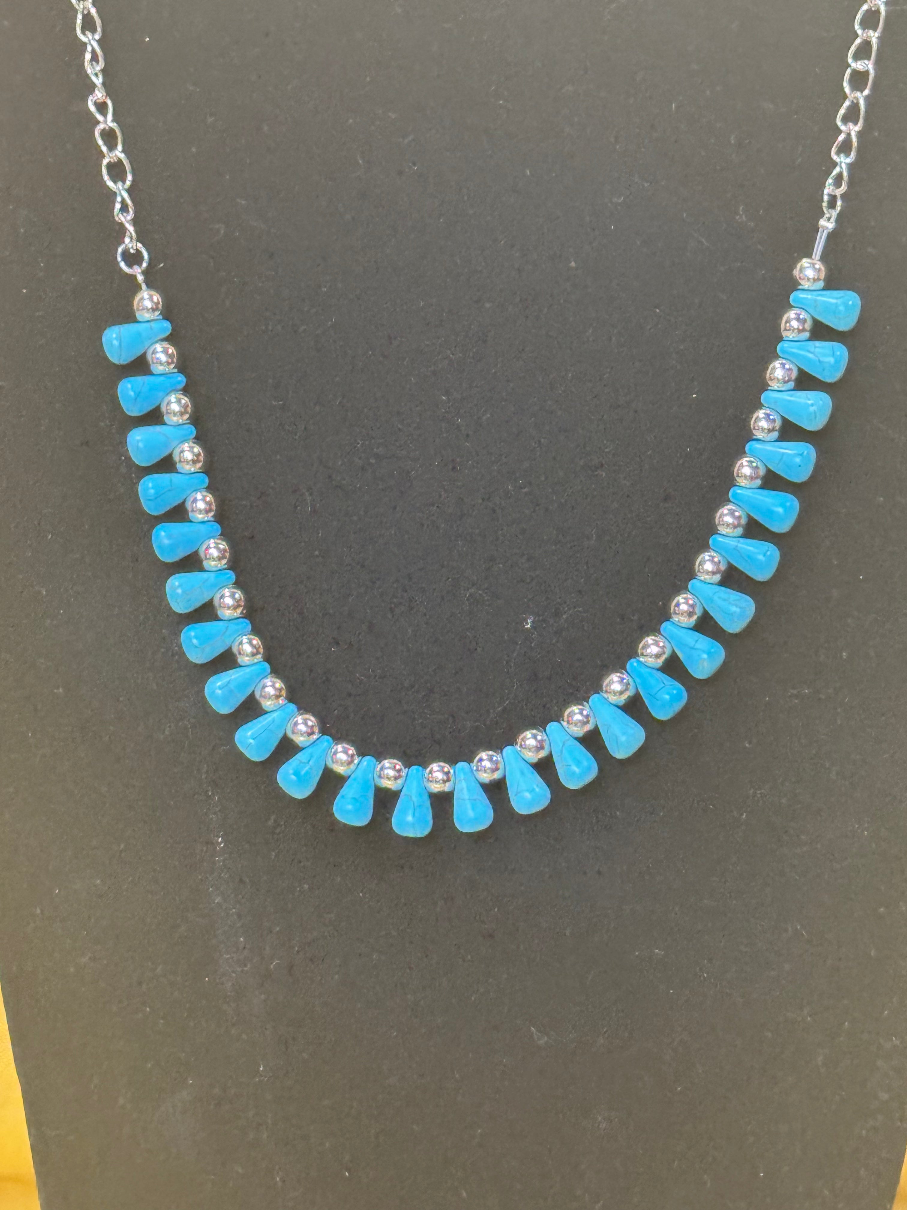 Paparazzi "Extinct Species" Turquoise Blue Teardrop & Silver Bead Necklace Set