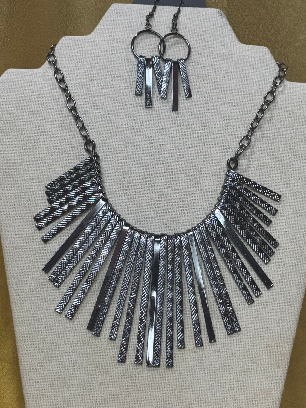 Paparazzi "Welcome To The Pack" Gunmetal Fringe Statement Necklace & Earring Set