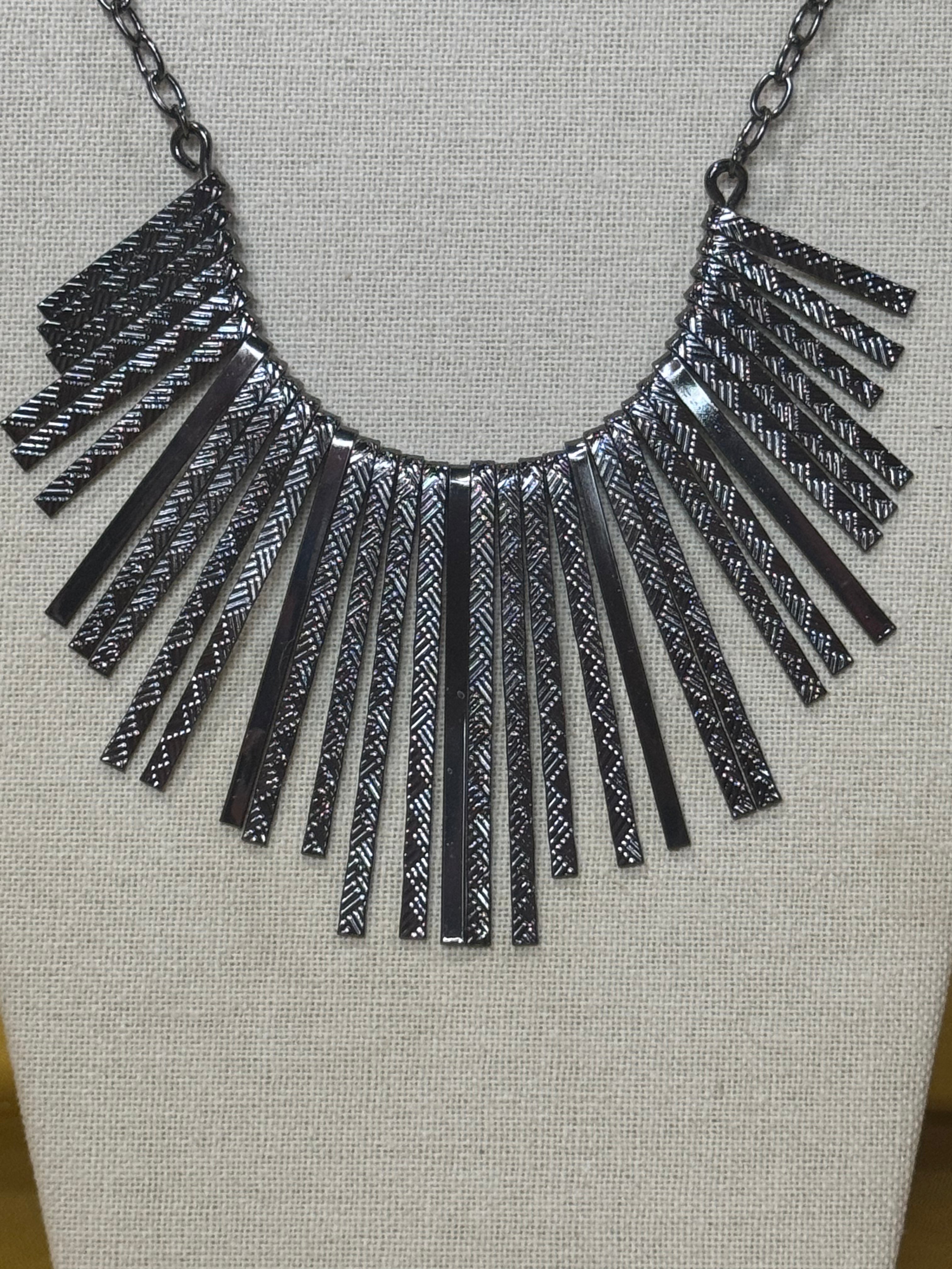 Paparazzi "Welcome To The Pack" Gunmetal Fringe Statement Necklace & Earring Set