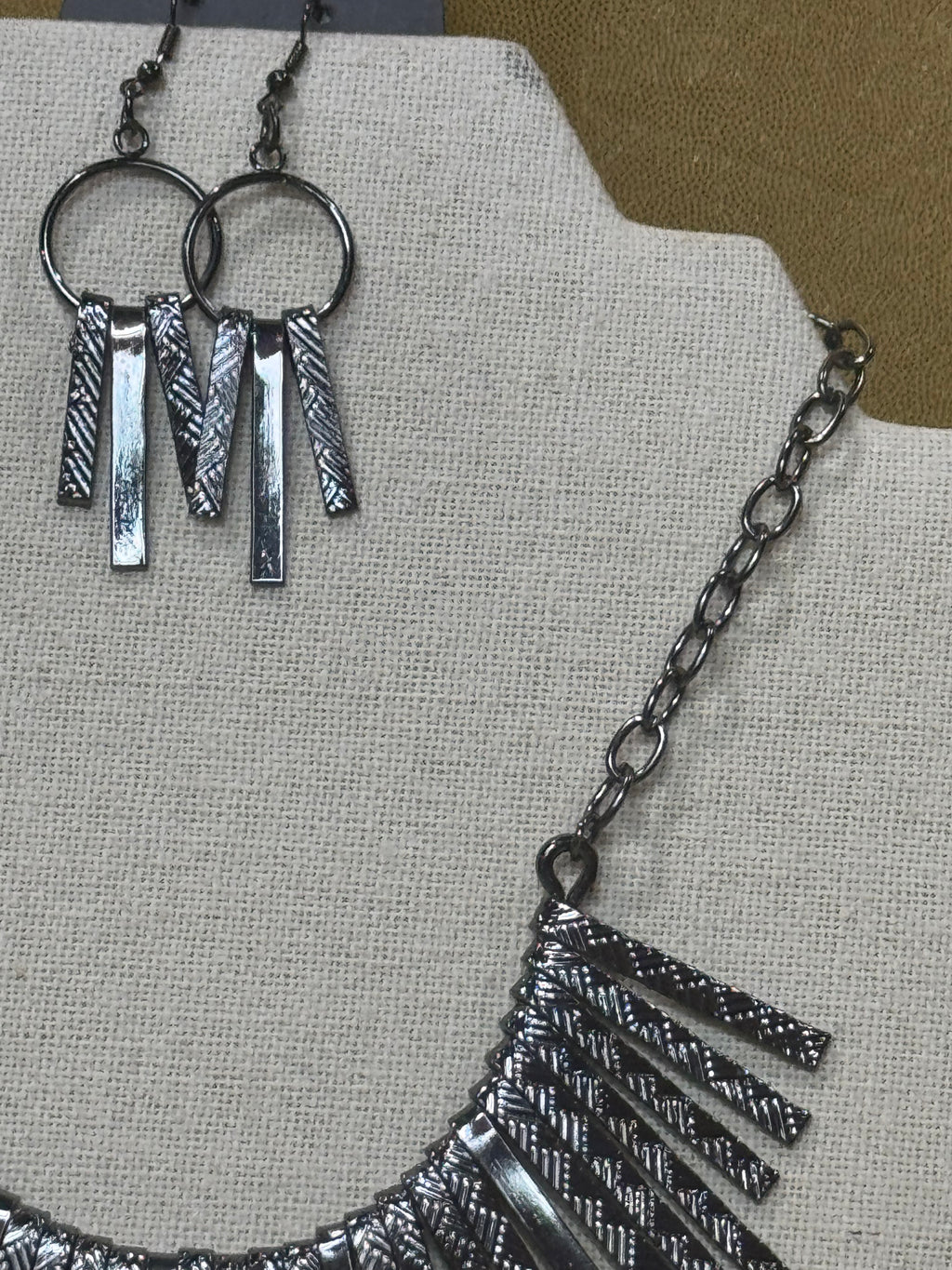 Paparazzi "Welcome To The Pack" Gunmetal Fringe Statement Necklace & Earring Set