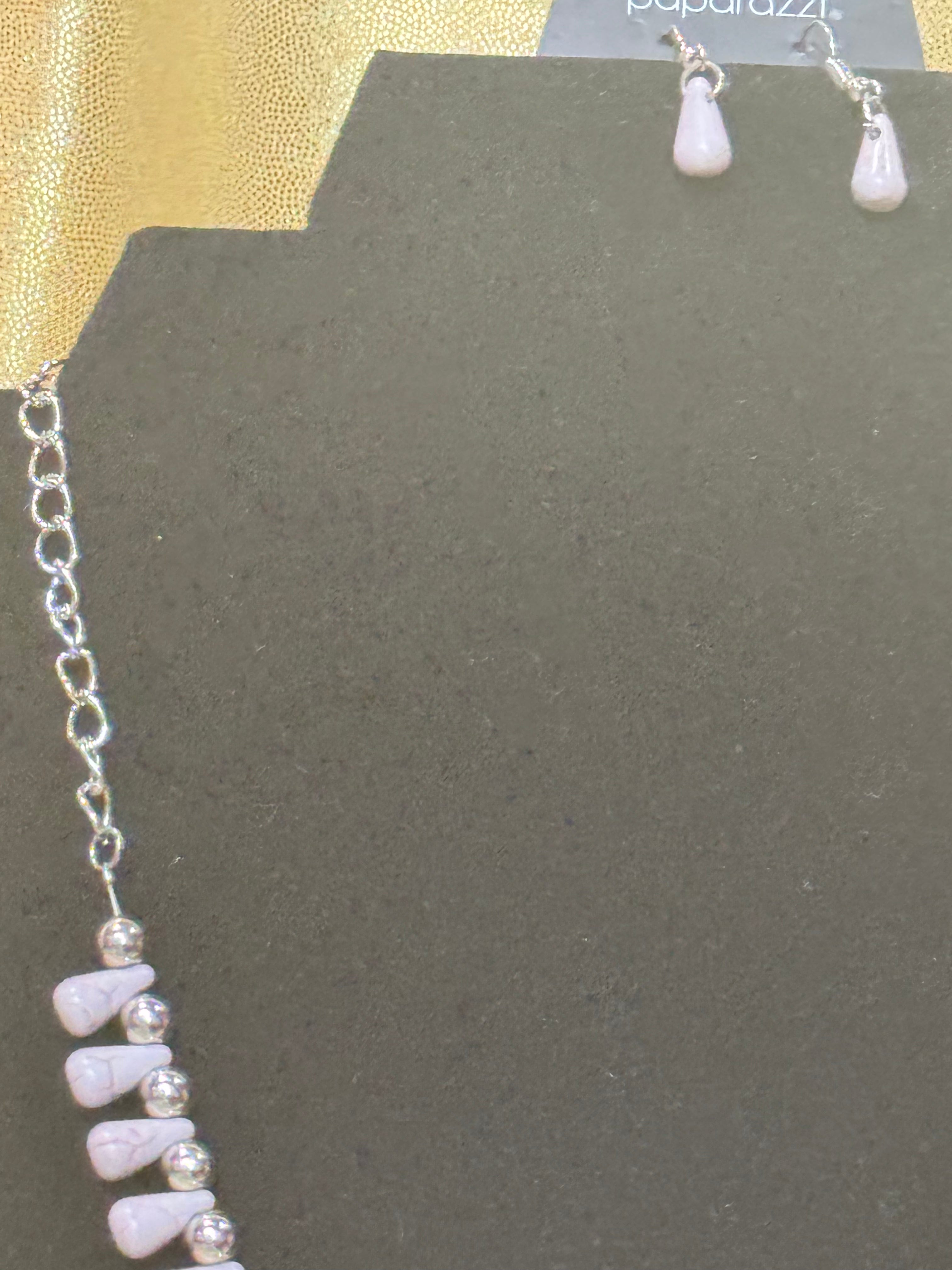 Paparazzi "Extinct Species" Silver & Gray Crackle Stone Teardrop Necklace Set