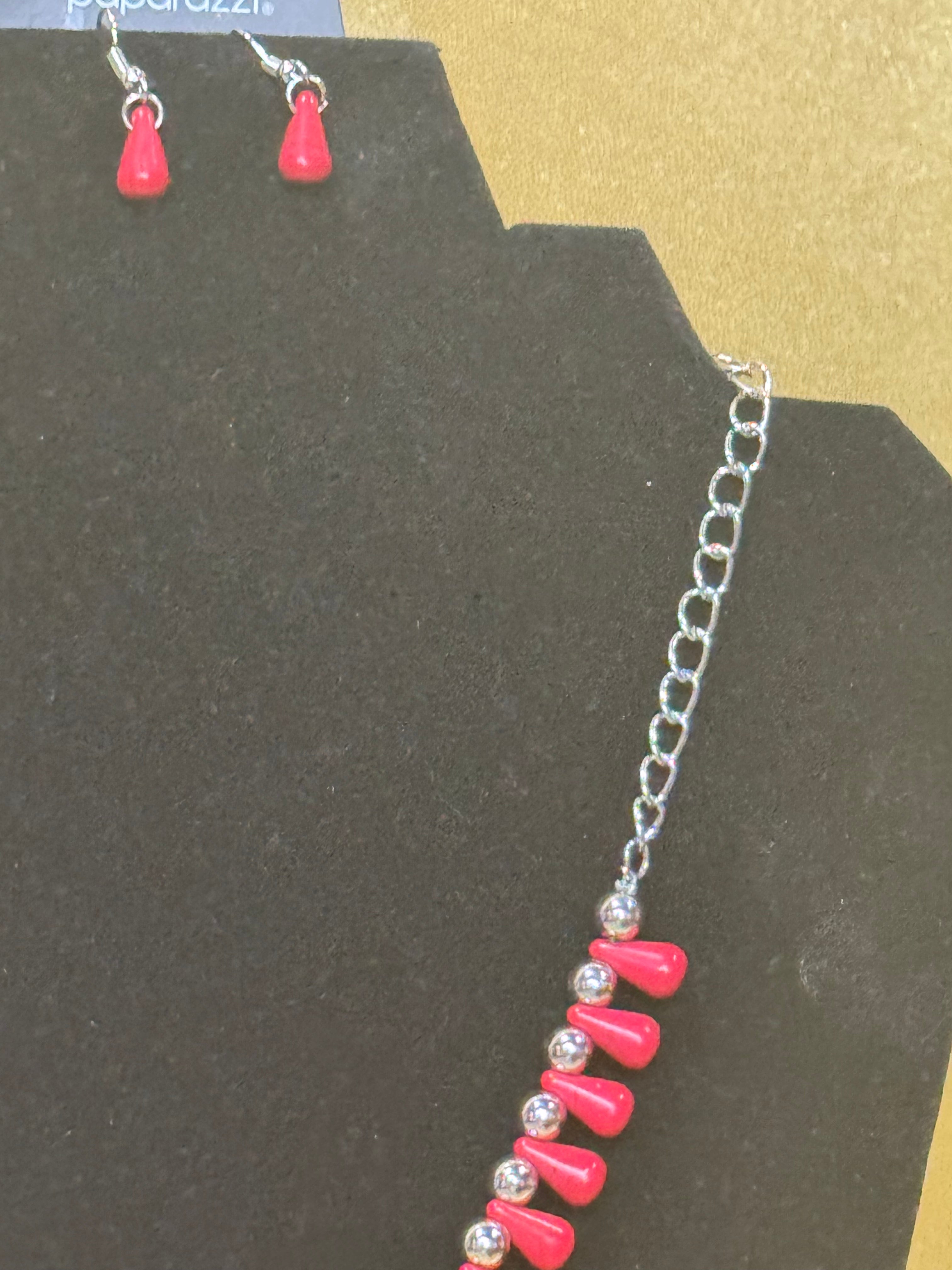 Stunning Paparazzi "Extinct Species" Red Necklace & Earring Set (New)