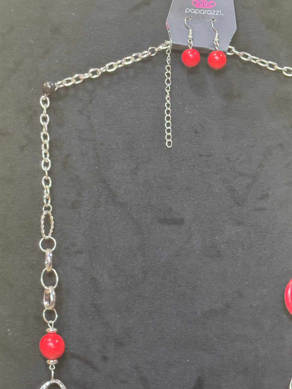 Paparazzi "Artisan Artifact" Red & Silver Long Statement Necklace Set