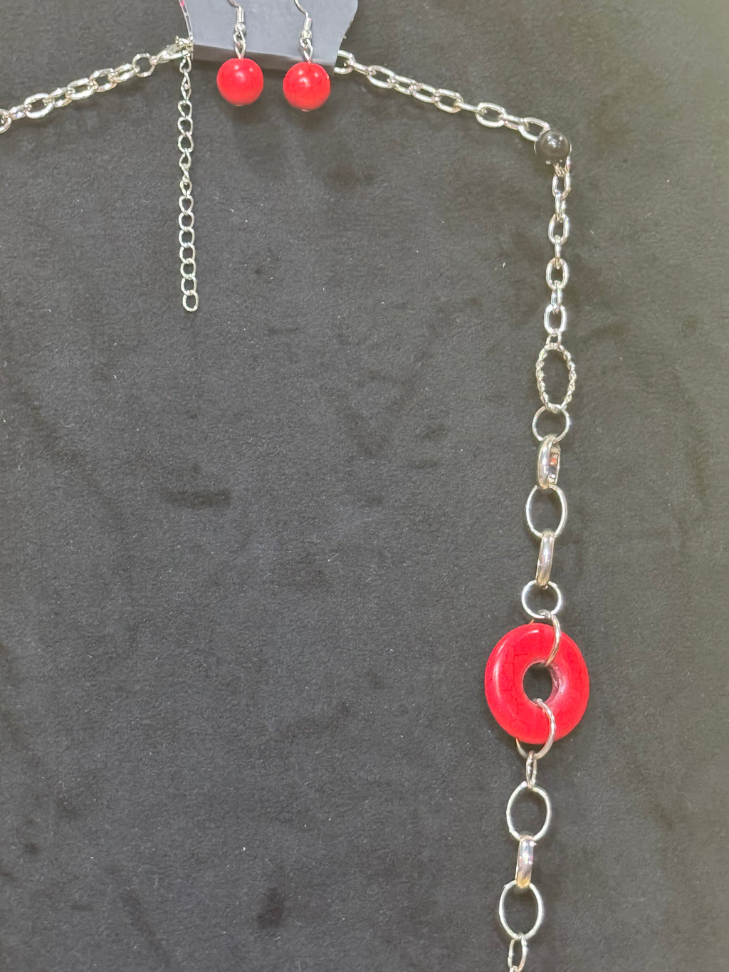 Paparazzi "Artisan Artifact" Red & Silver Long Statement Necklace Set