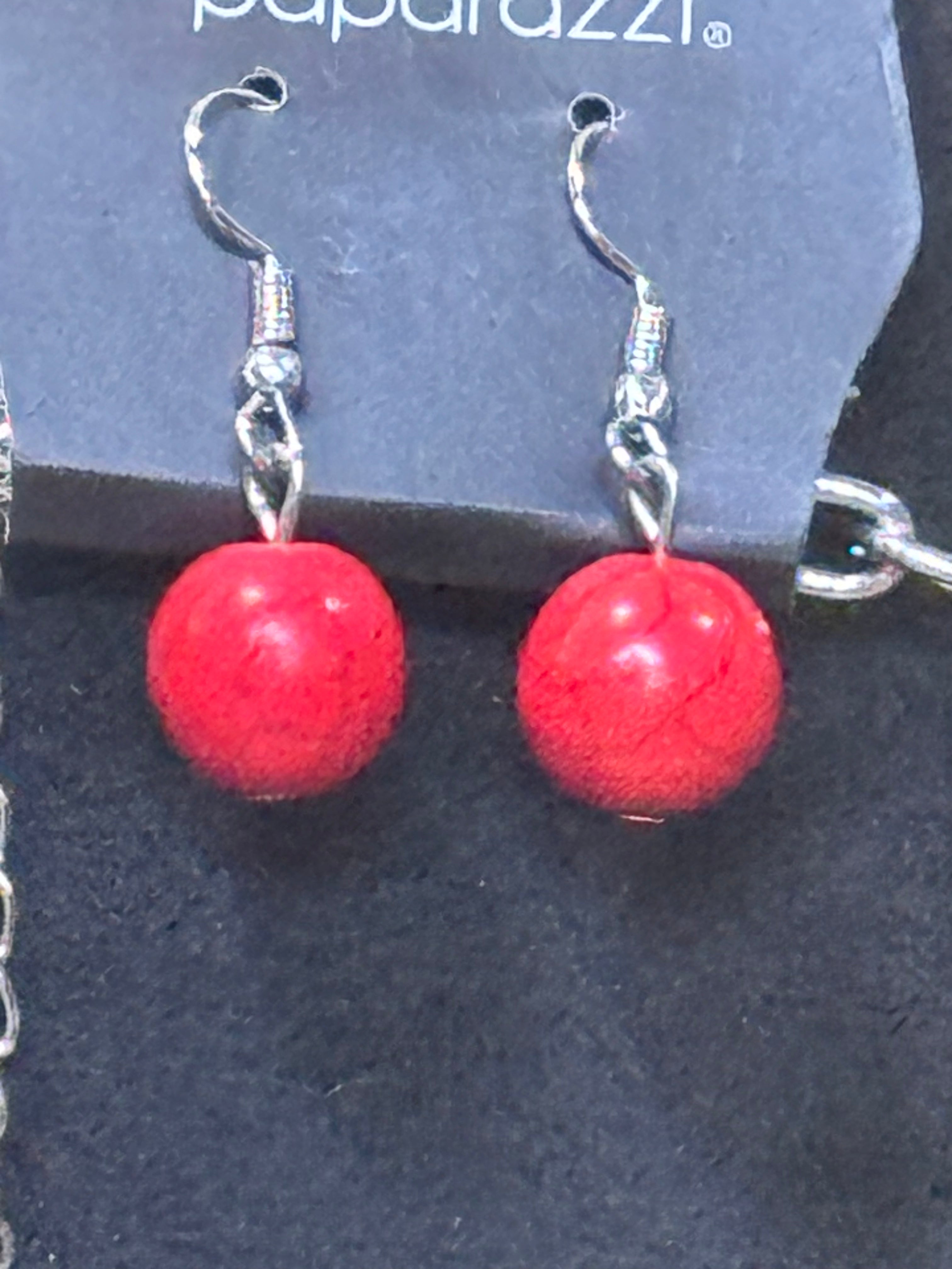 Paparazzi "Artisan Artifact" Red & Silver Long Statement Necklace Set