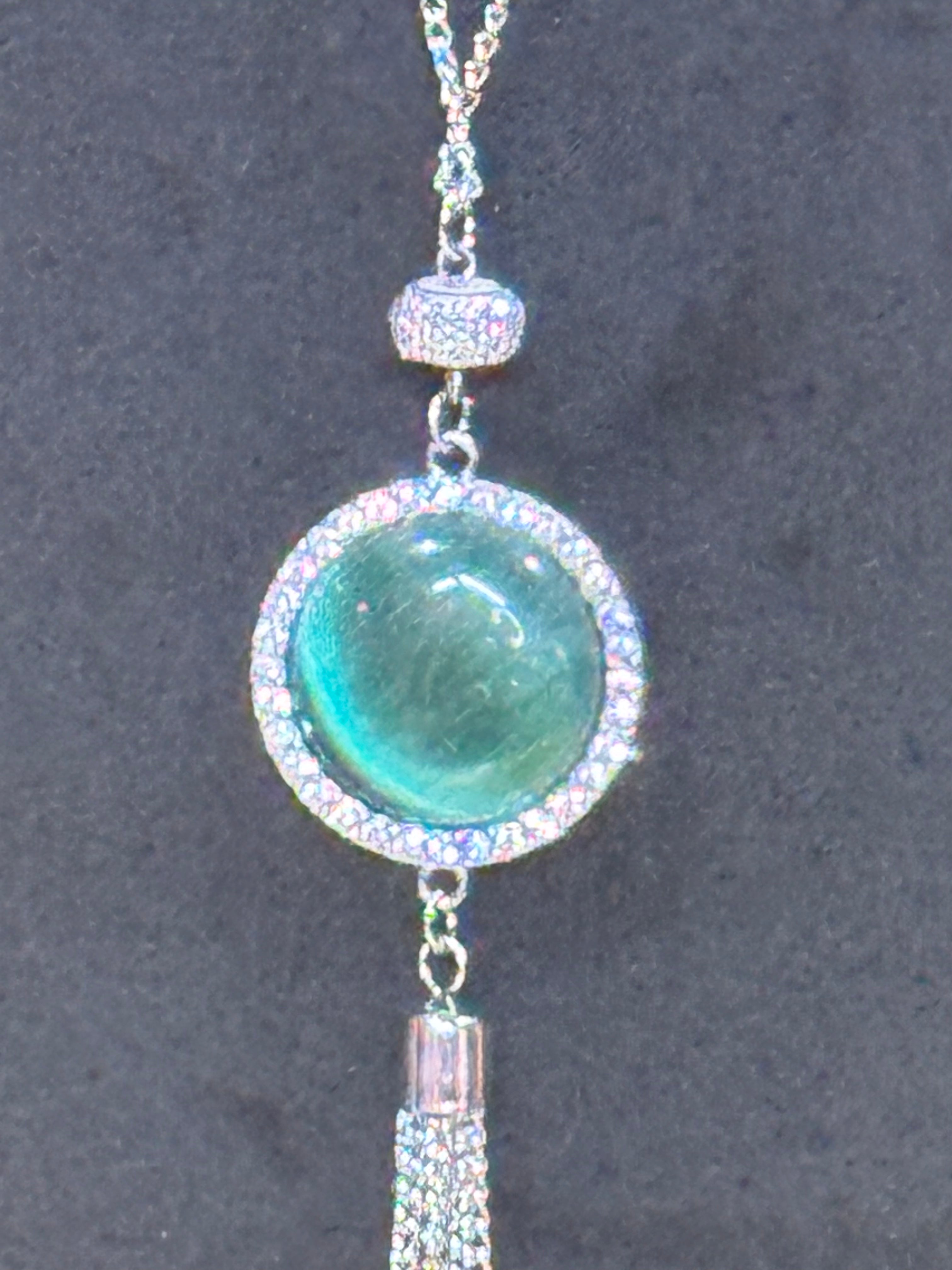 Paparazzi Tallahassee Tassel Green Cat’s Eye Silver Fringe Long Necklace Set