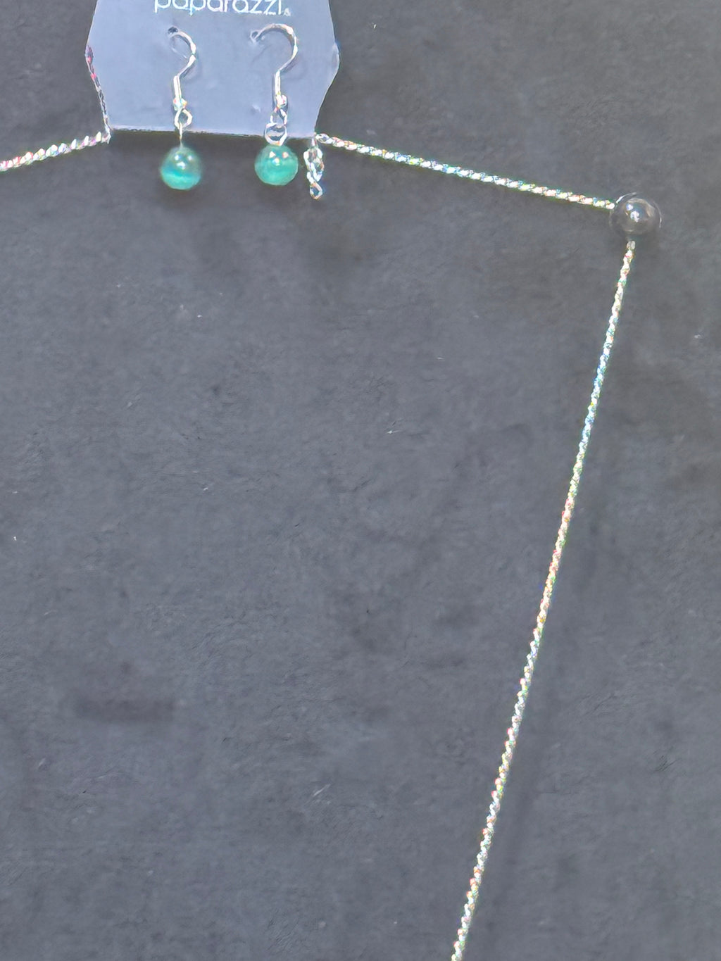 Paparazzi Tallahassee Tassel Green Cat’s Eye Silver Fringe Long Necklace Set
