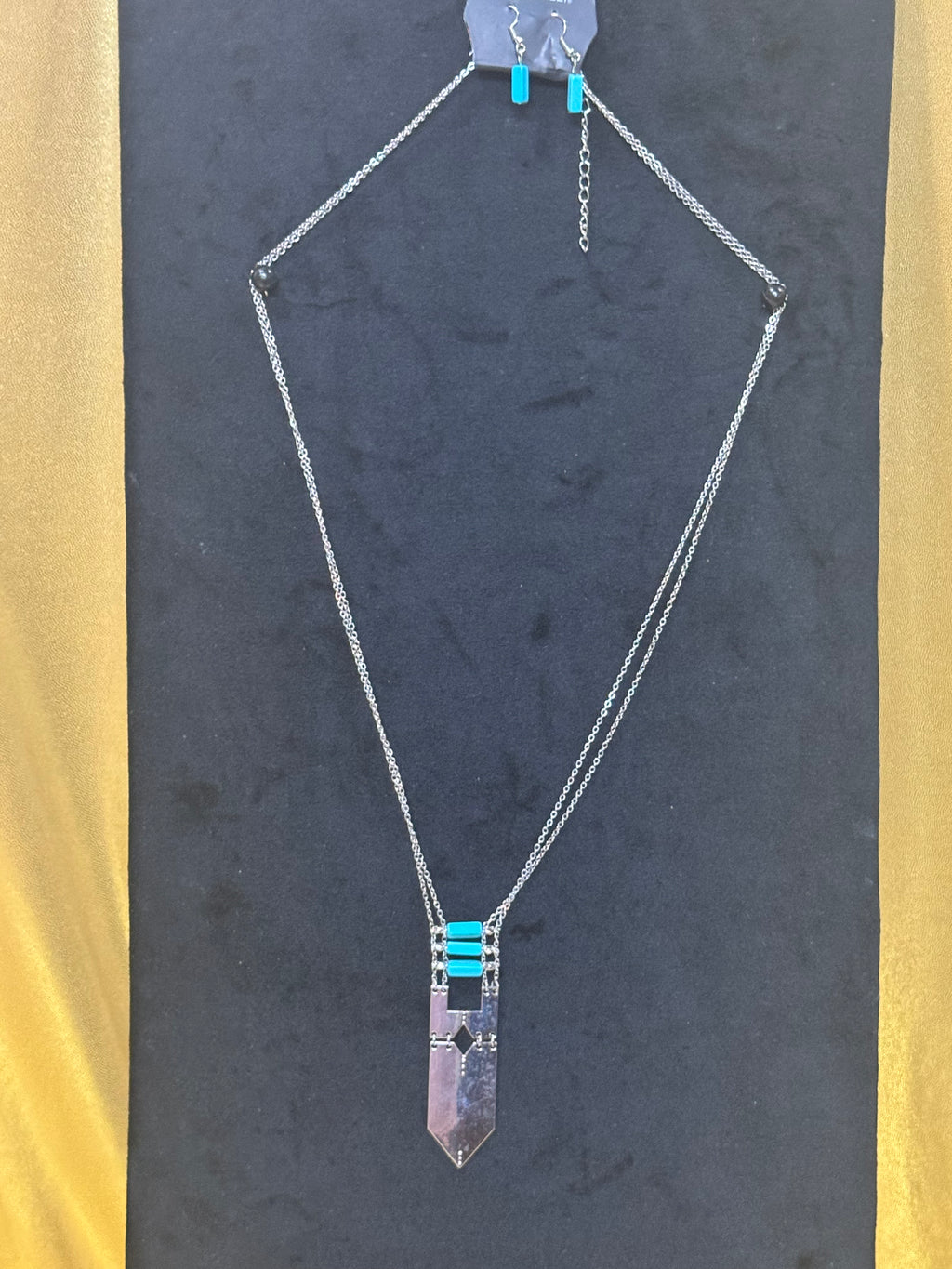 Paparazzi Triassic Era Blue Necklace & Earrings Set - Southwestern Silver